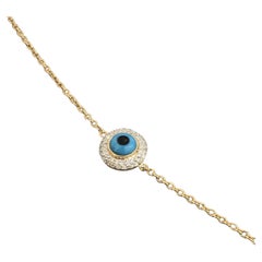 Bracelet chaîne Evil Eye en or jaune 18 carats avec diamants 0,30 carat poinçonnés