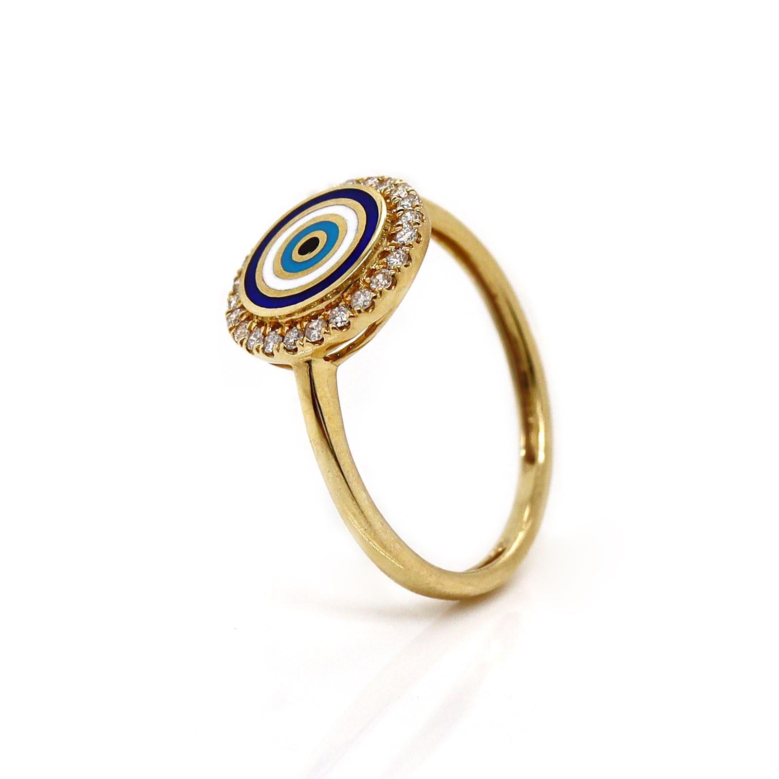 Round Cut 18ct Yellow Gold Evil Eye Diamond Ring For Sale