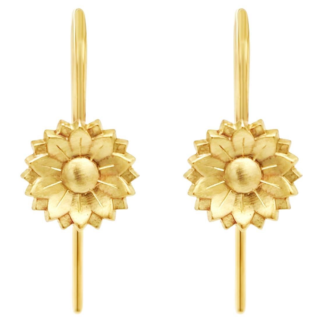 18ct Yellow Gold Flower Hook Earrings "Fleur"