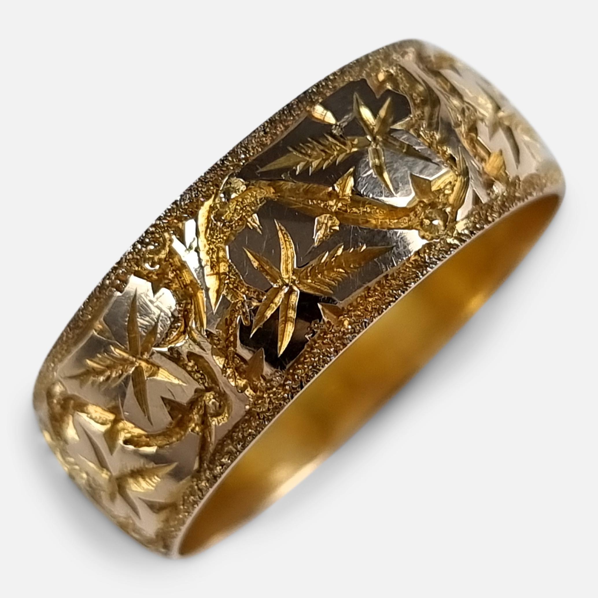 18ct Yellow Gold Foliate Engraved Keeper Ring, 1920 5
