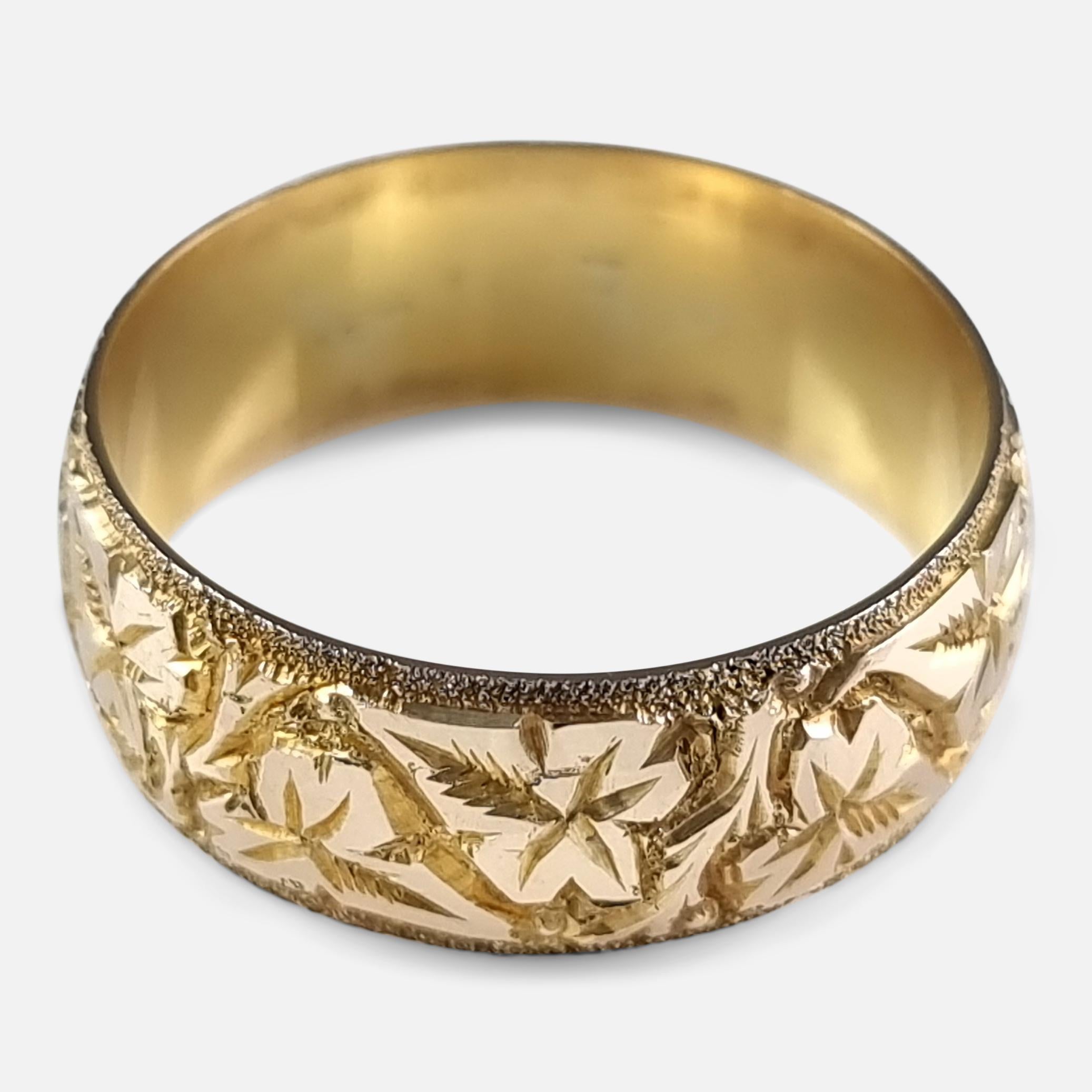 18ct Yellow Gold Foliate Engraved Keeper Ring, 1920 2