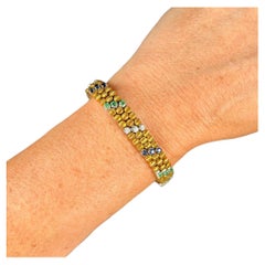 18ct Yellow Gold French, 1940s Sapphire, Emerald & Diamond Triple Line Bracelet
