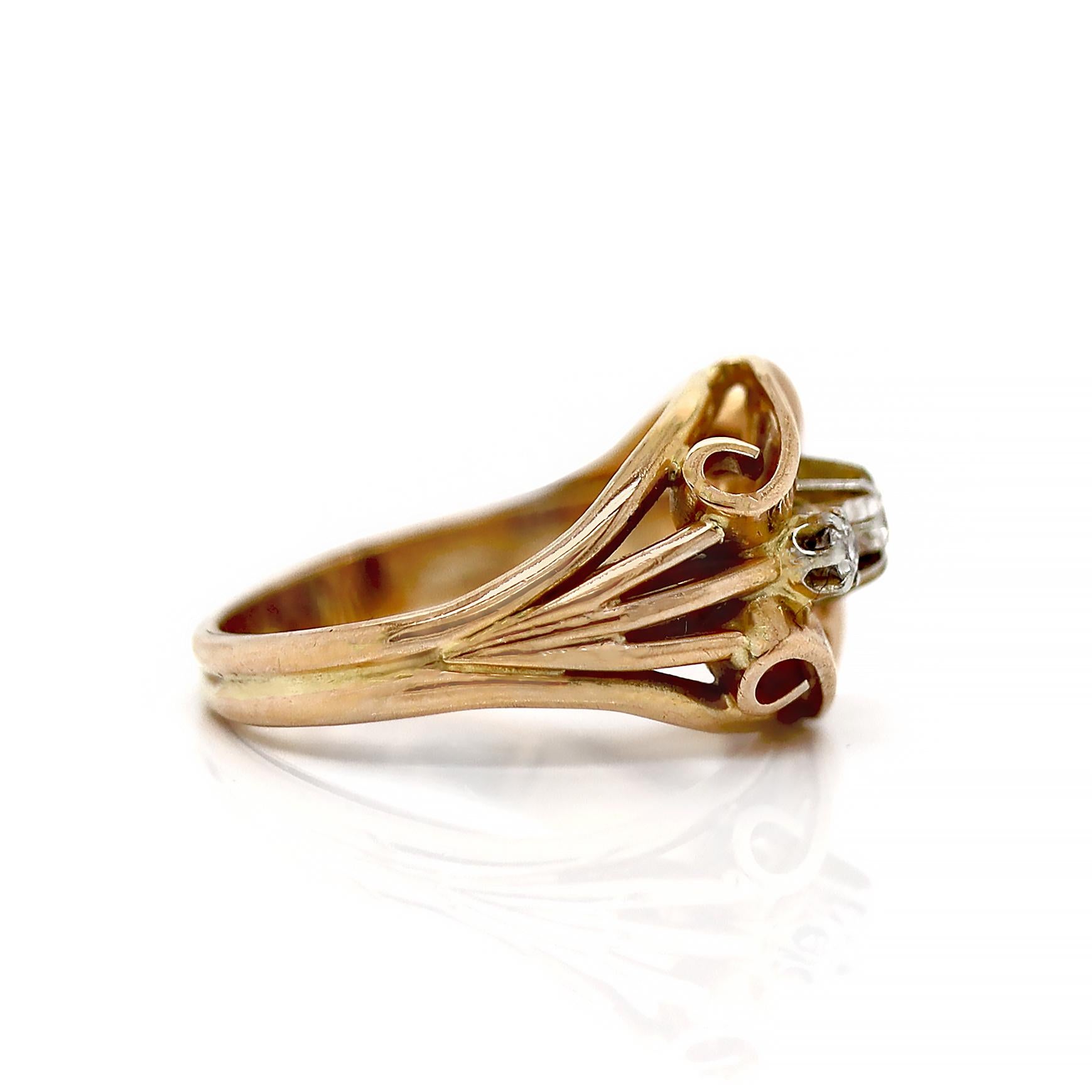 18ct Yellow Gold French Diamond Retro Ring For Sale 1