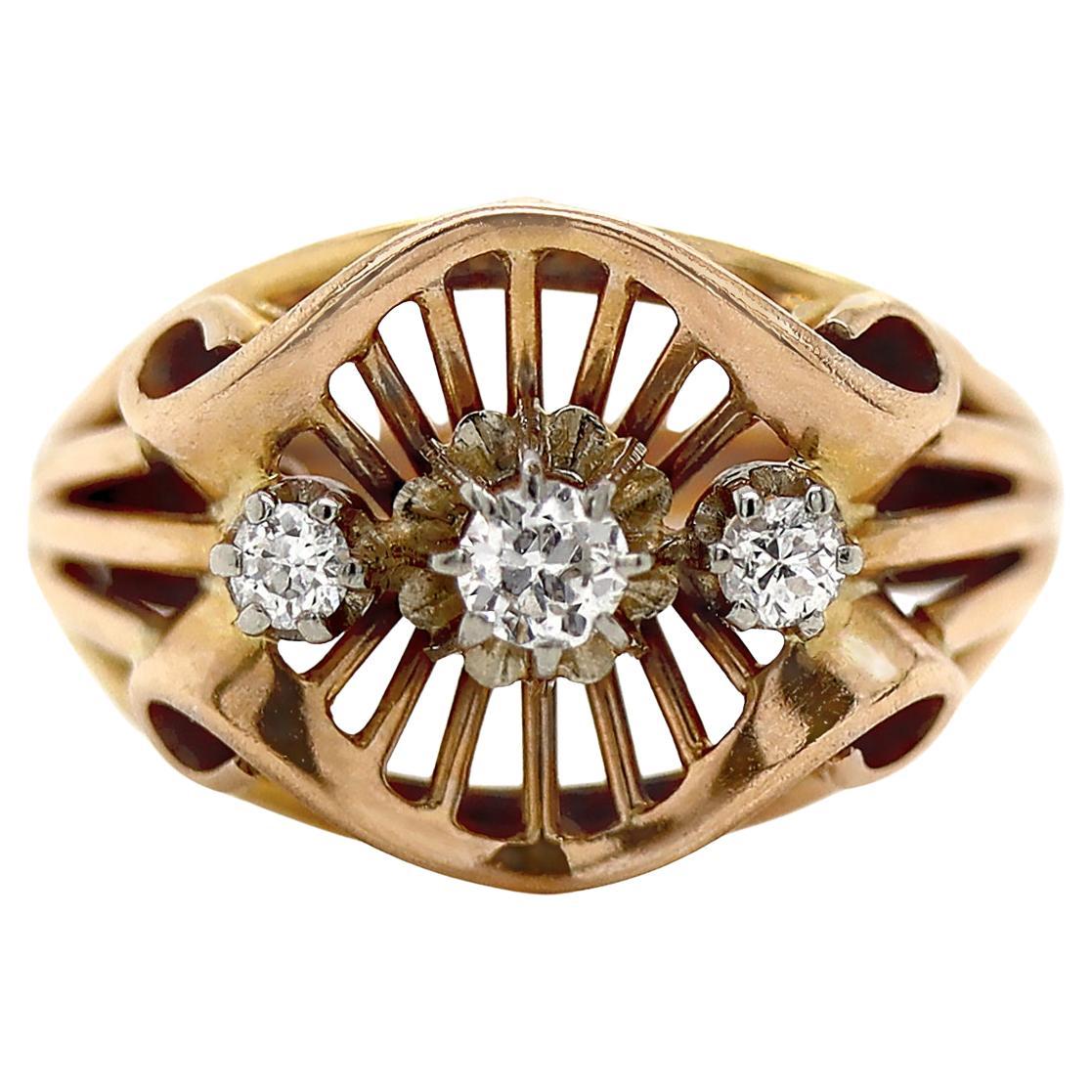 18 Karat Gelbgold Französischer Diamant Retro-Ring