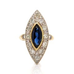 18CT Yellow Gold French Sapphire And Diamond Art Deco Ring