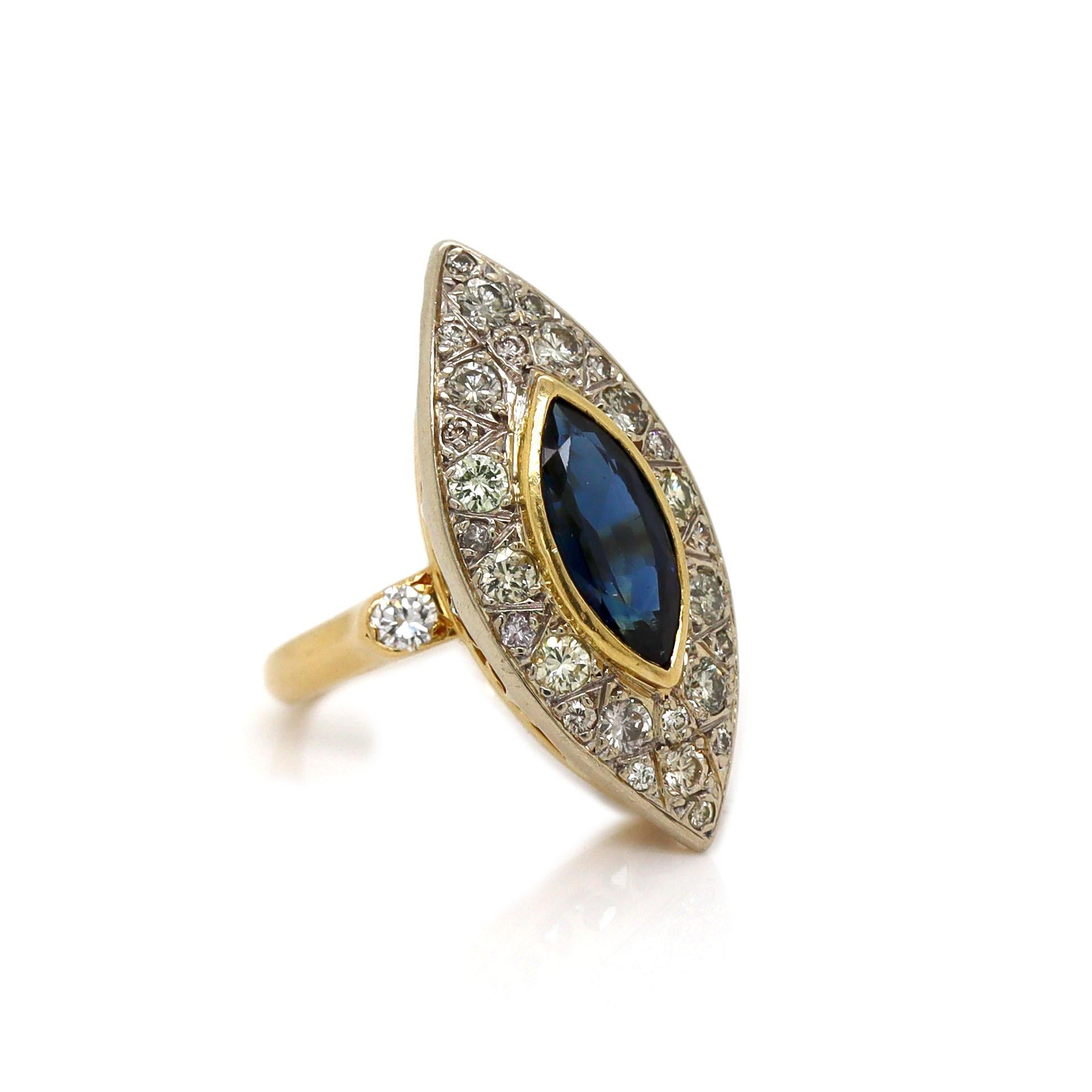 Art déco Bague Art Déco en or jaune 18CT saphir français et diamant en vente