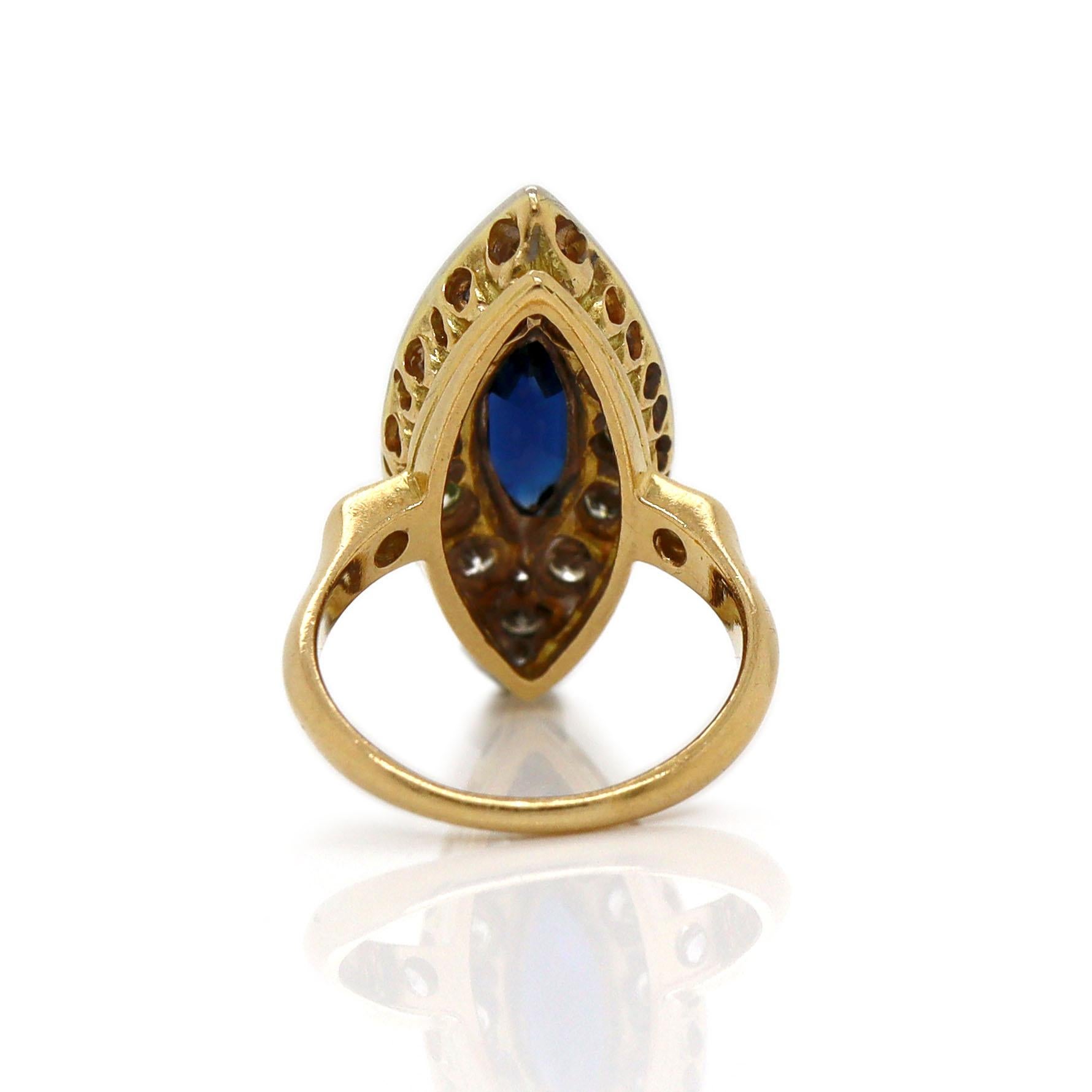 Bague Art Déco en or jaune 18CT saphir français et diamant Bon état - En vente à Sydney, NSW