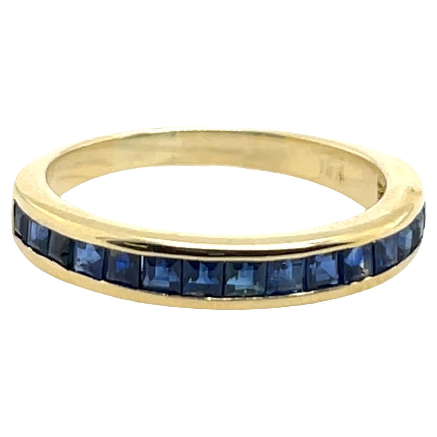 Bague demi-éternité en or jaune 18ct avec saphir naturel en vente