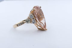 18 Carat Yellow Gold High Level Morganite and Diamond Ring