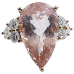 18 Carat Yellow Gold High Level Morganite and Diamond Ring