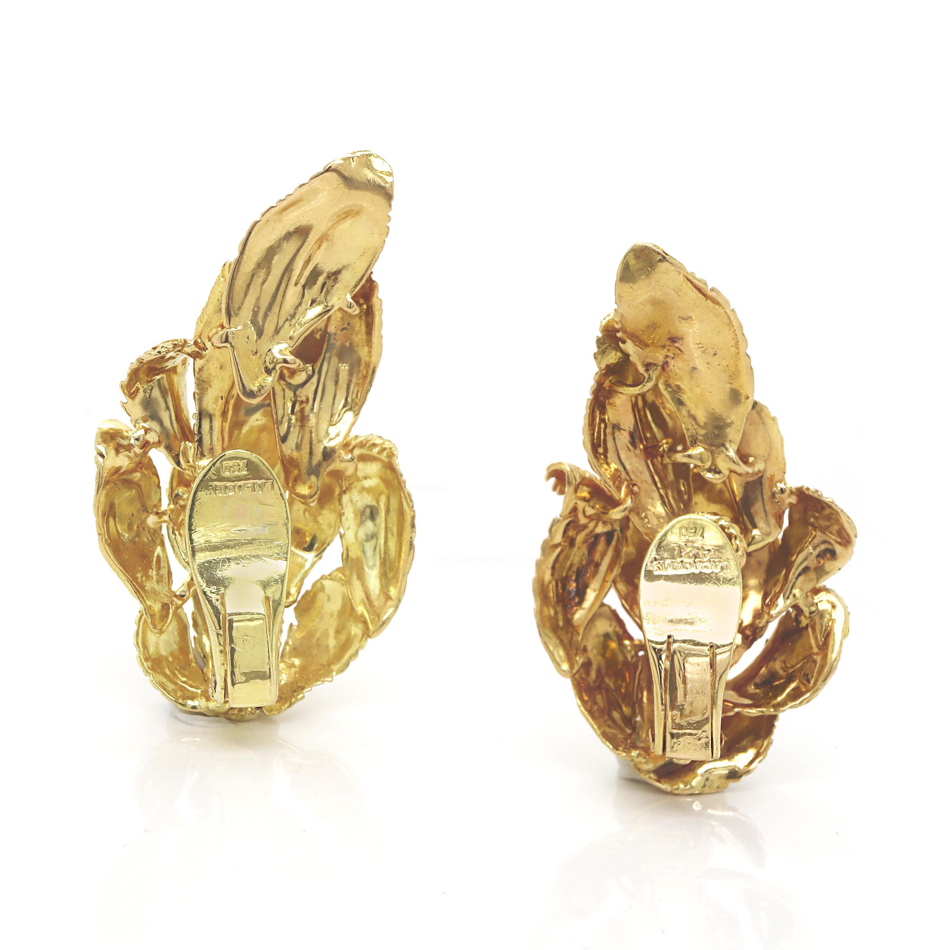 Romantic 18ct Yellow Gold Ilias Lalaounis Leaf Earrings For Sale