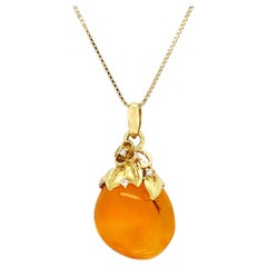 Pendentif en or jaune 18CT avec collier Insecte en ambre et diamant