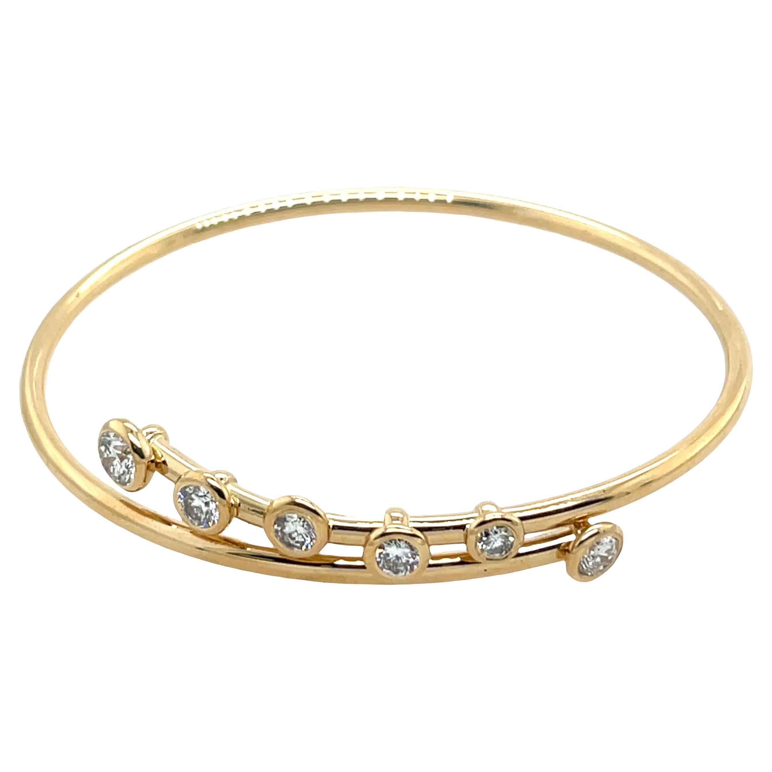 18ct Yellow Gold Interlocking Diamond Bangle – 6 Natural Diamonds (1.05ct)