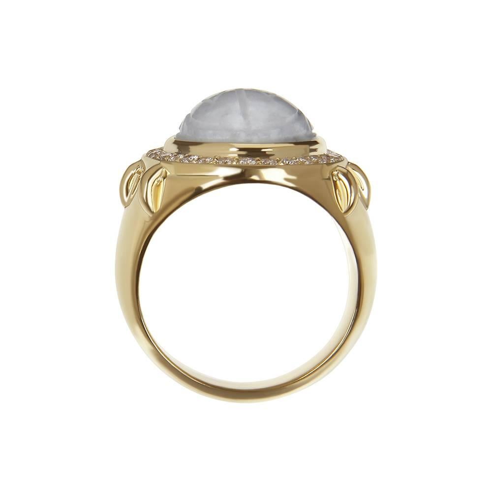 Contemporary 18ct Yellow Gold, Jadeite and Diamond Scarab 'Pharaoh' Ring For Sale