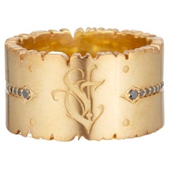 18ct Yellow Gold Jagged Edge Black Diamond Custom Initial & Date Ring