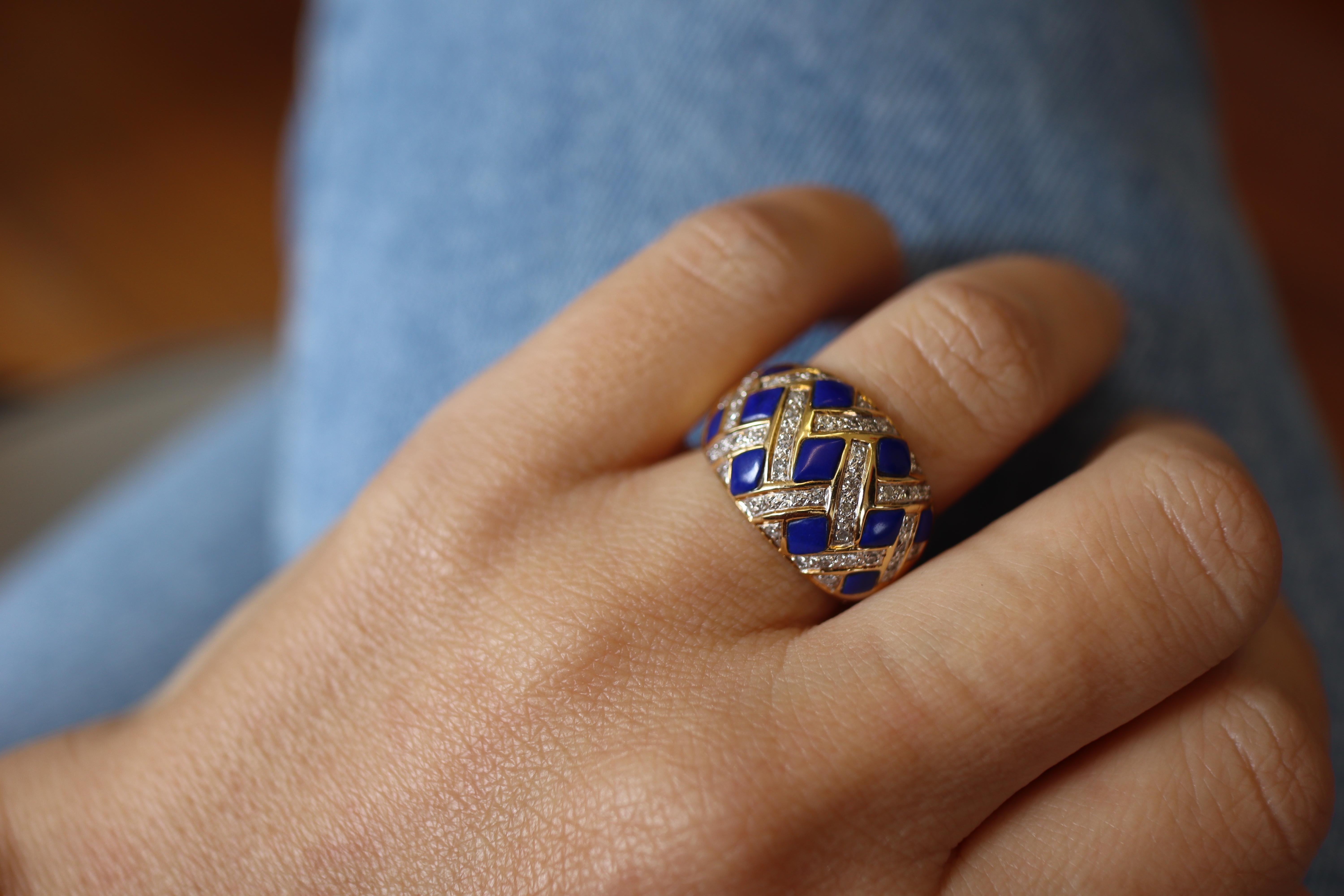Mixed Cut 18CT Yellow Gold Lapis Lazuli And Diamond Ring For Sale