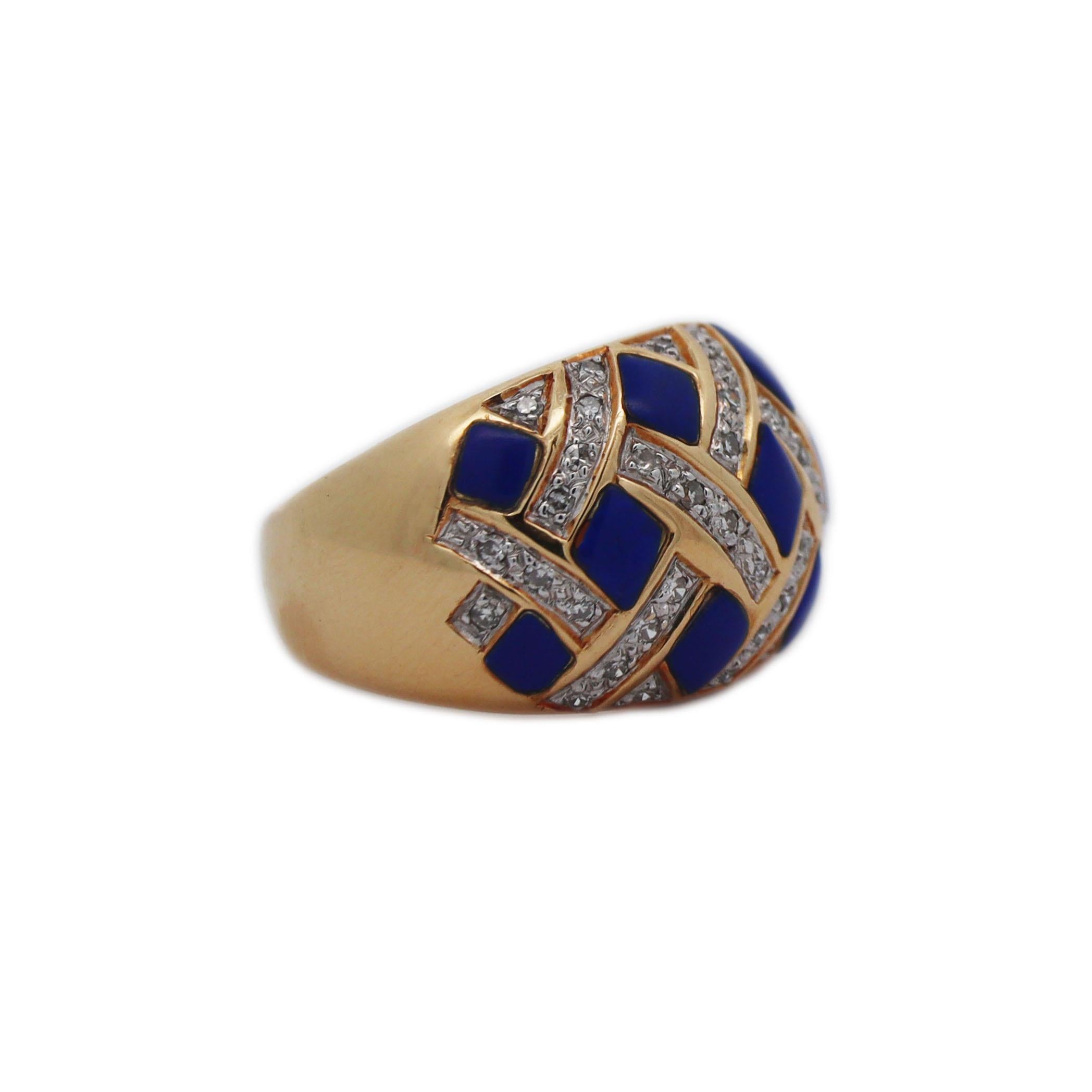 18CT Yellow Gold Lapis Lazuli And Diamond Ring In Excellent Condition For Sale In Sydney, NSW