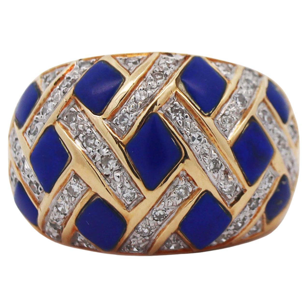 18CT Yellow Gold Lapis Lazuli And Diamond Ring