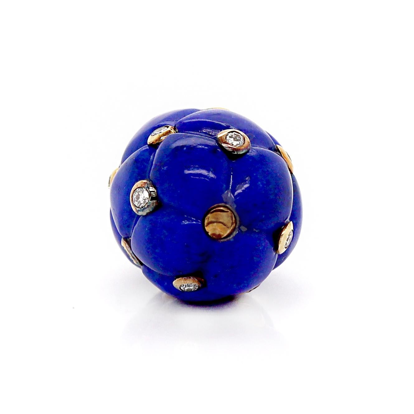 Pendentif Œuf en or jaune 18ct Lapis Lazuli et diamant Unisexe en vente