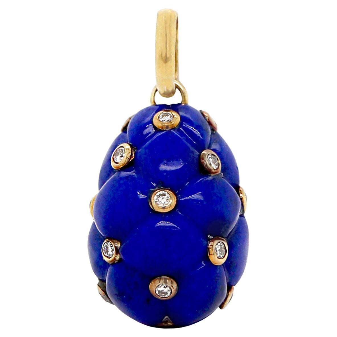 18ct Yellow Gold Lapis Lazuli & Diamond Egg Pendant