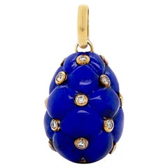 Colgante Huevo de Lapislázuli y Diamantes en Oro Amarillo de 18 ct