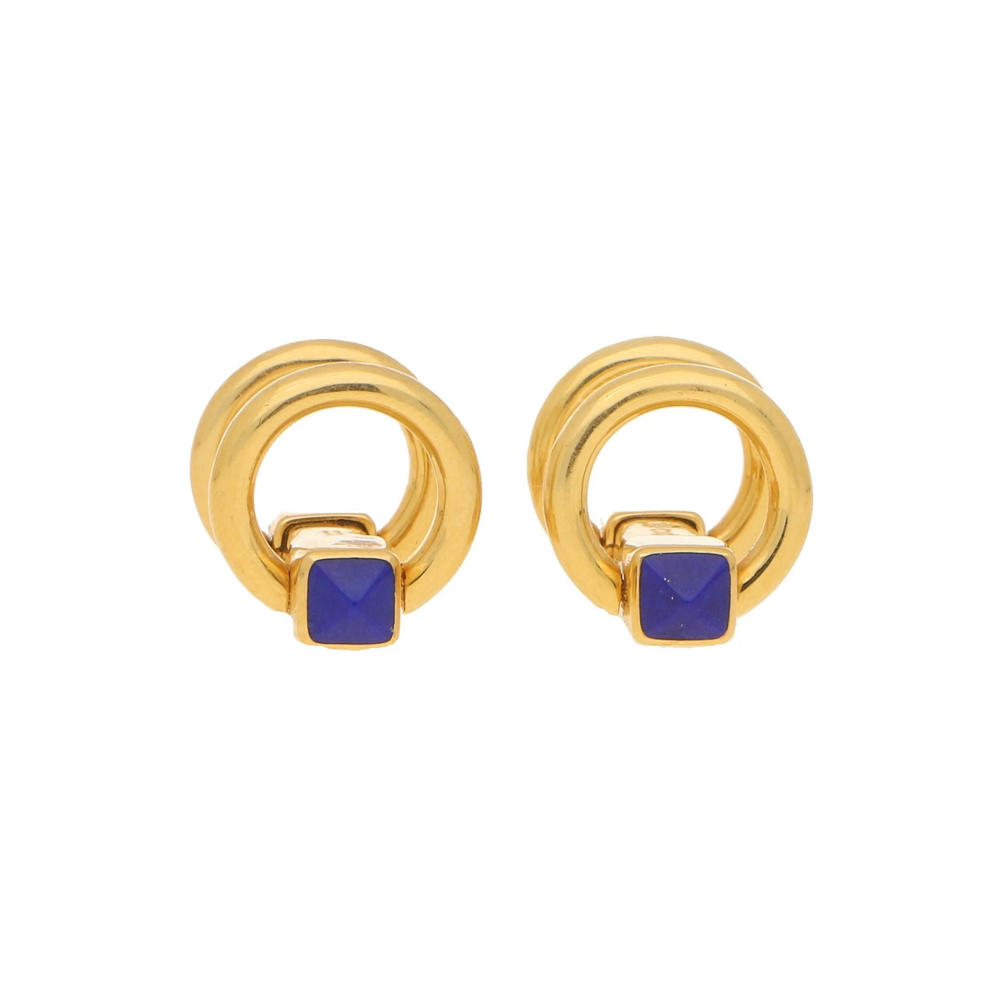 Women's or Men's Lapis Lazuli Snaffle Cufflinks Set in 18k Yellow Gold 