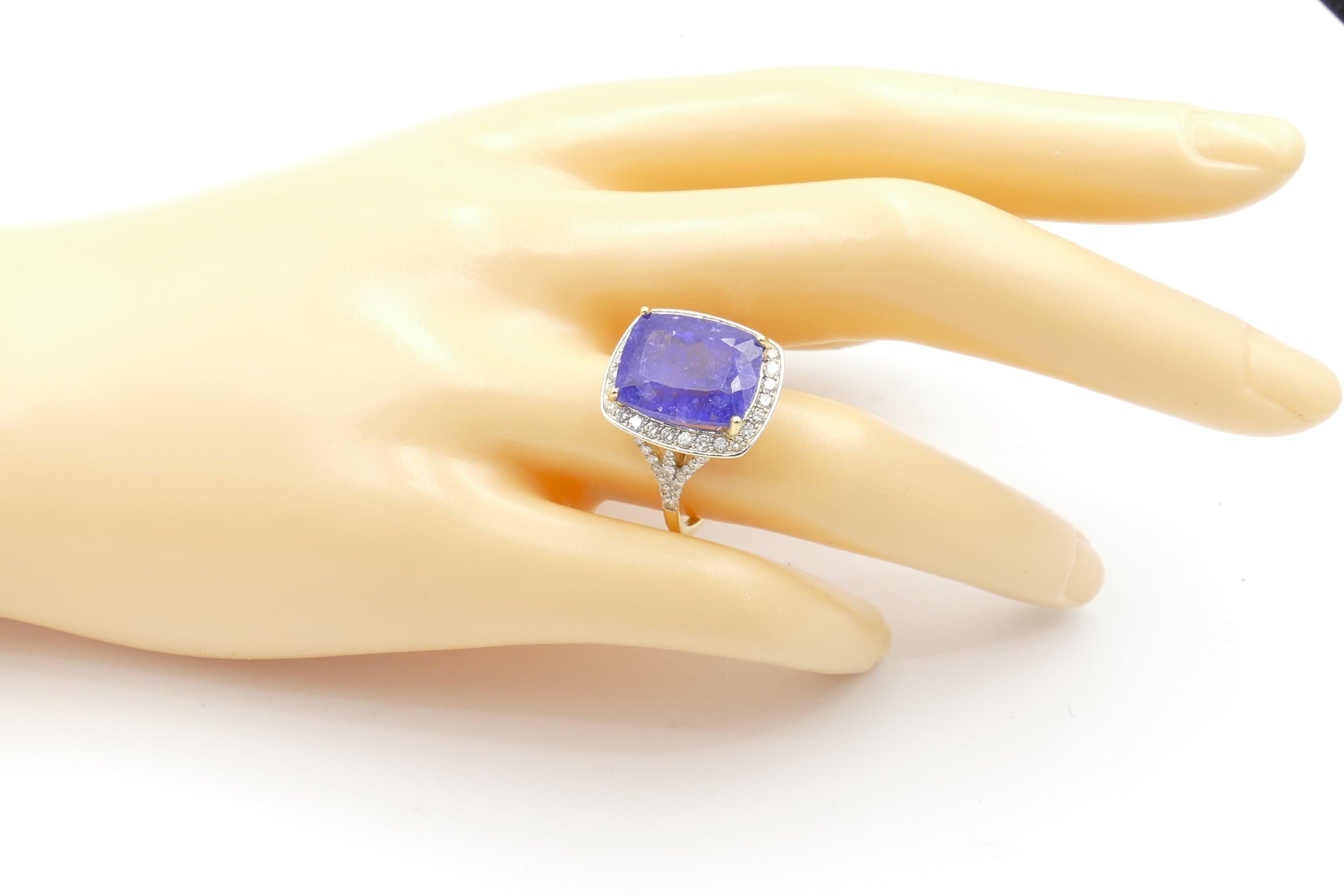 18 Carat Yellow Gold Large Tanzanite and 65 Diamond Dress Ring In New Condition For Sale In Splitter's Creek, NSW