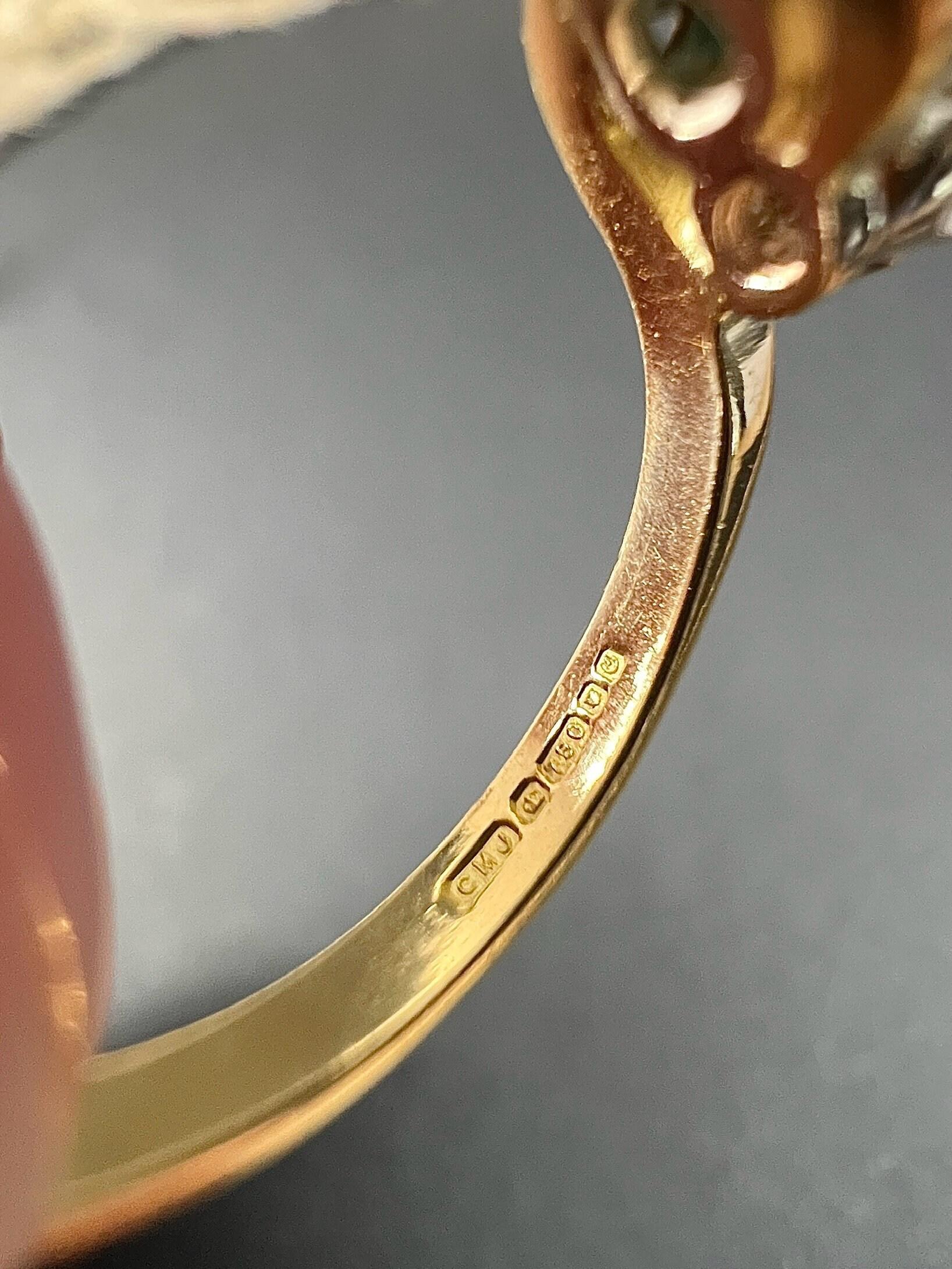Brilliant Cut 18ct Yellow Gold London Marked 1988 Three Stone Emerald & Diamond Crossover Ring For Sale