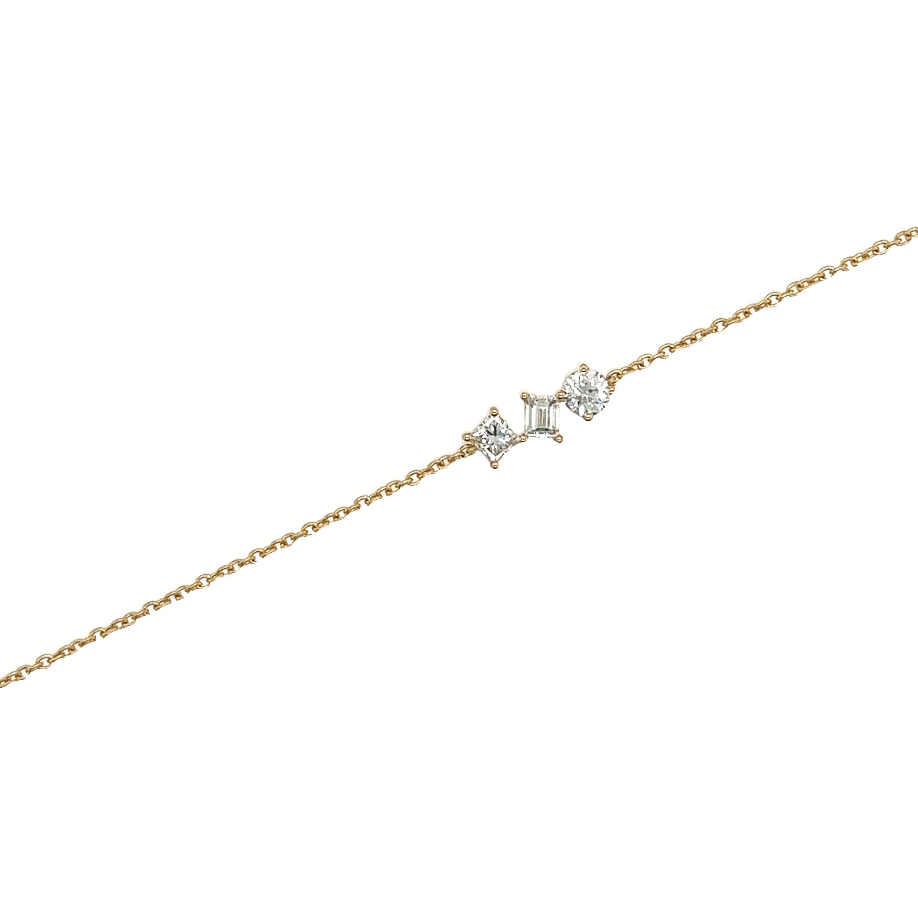 Round Cut 18ct Yellow Gold Mix Shape Diamonds Bracelet, 0.75ct For Sale
