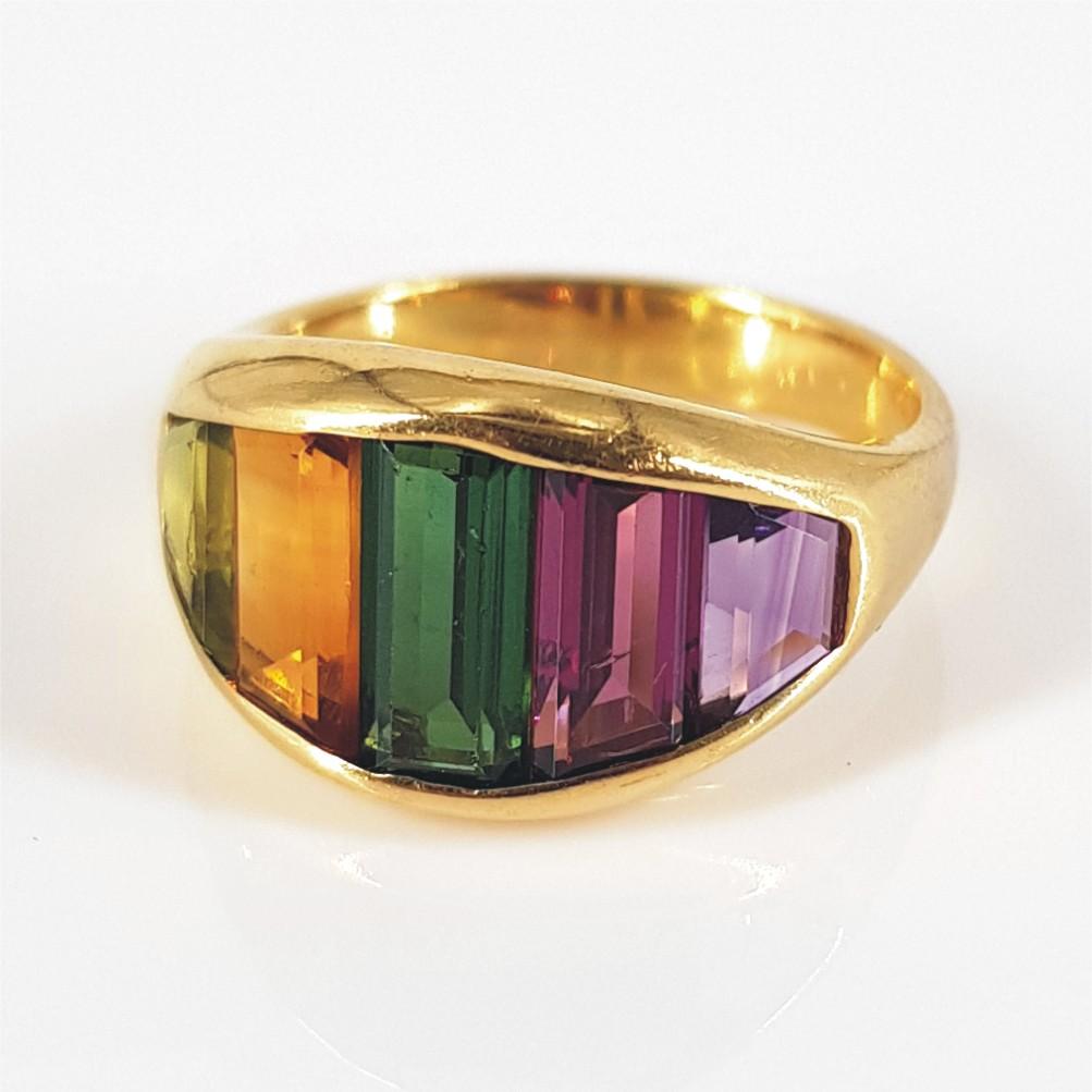 18ct Yellow Gold Multi Coloured Ring For Sale at 1stDibs