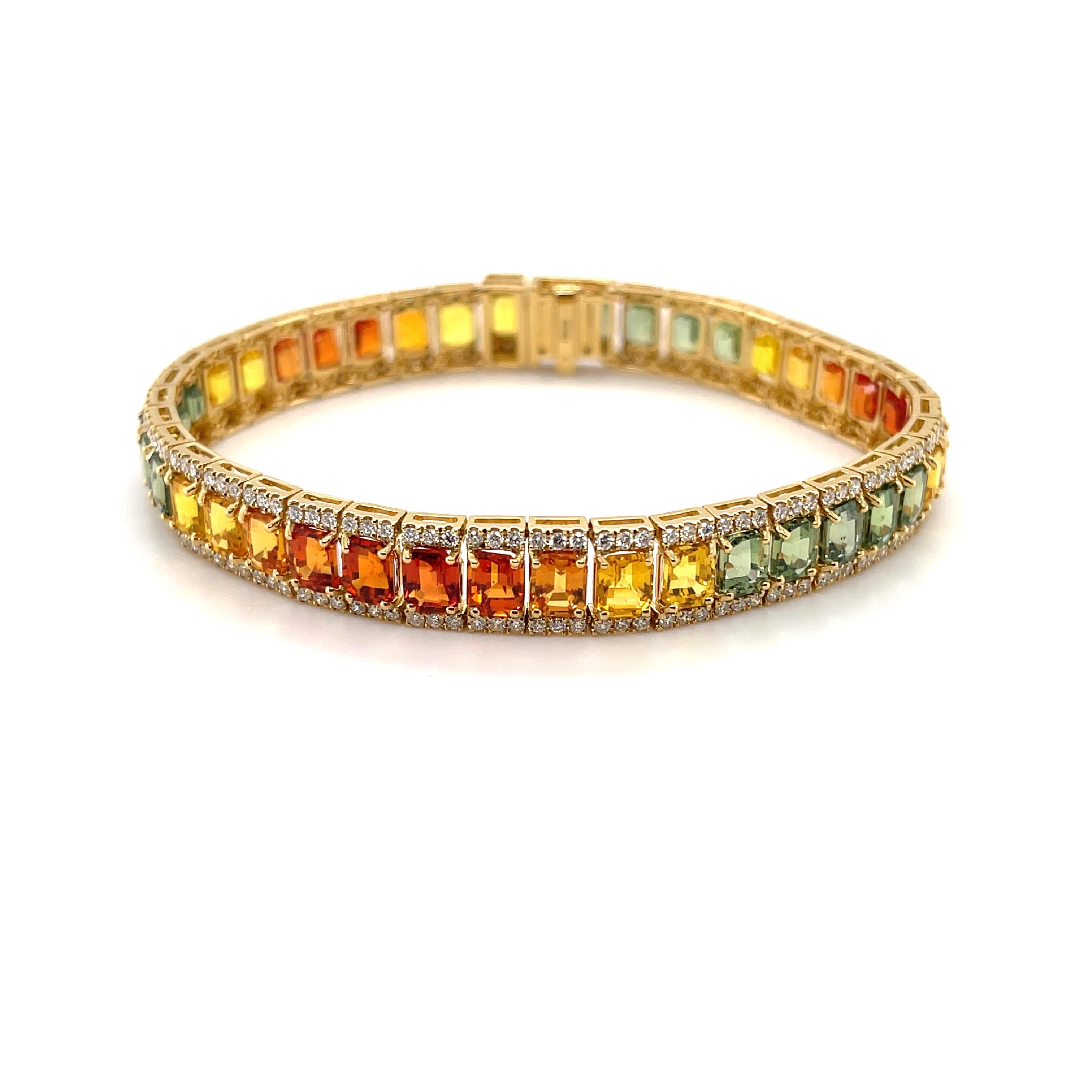 Armband aus 18 Karat Gelbgold mit mehrfarbigen Saphiren und Diamanten im Angebot 1