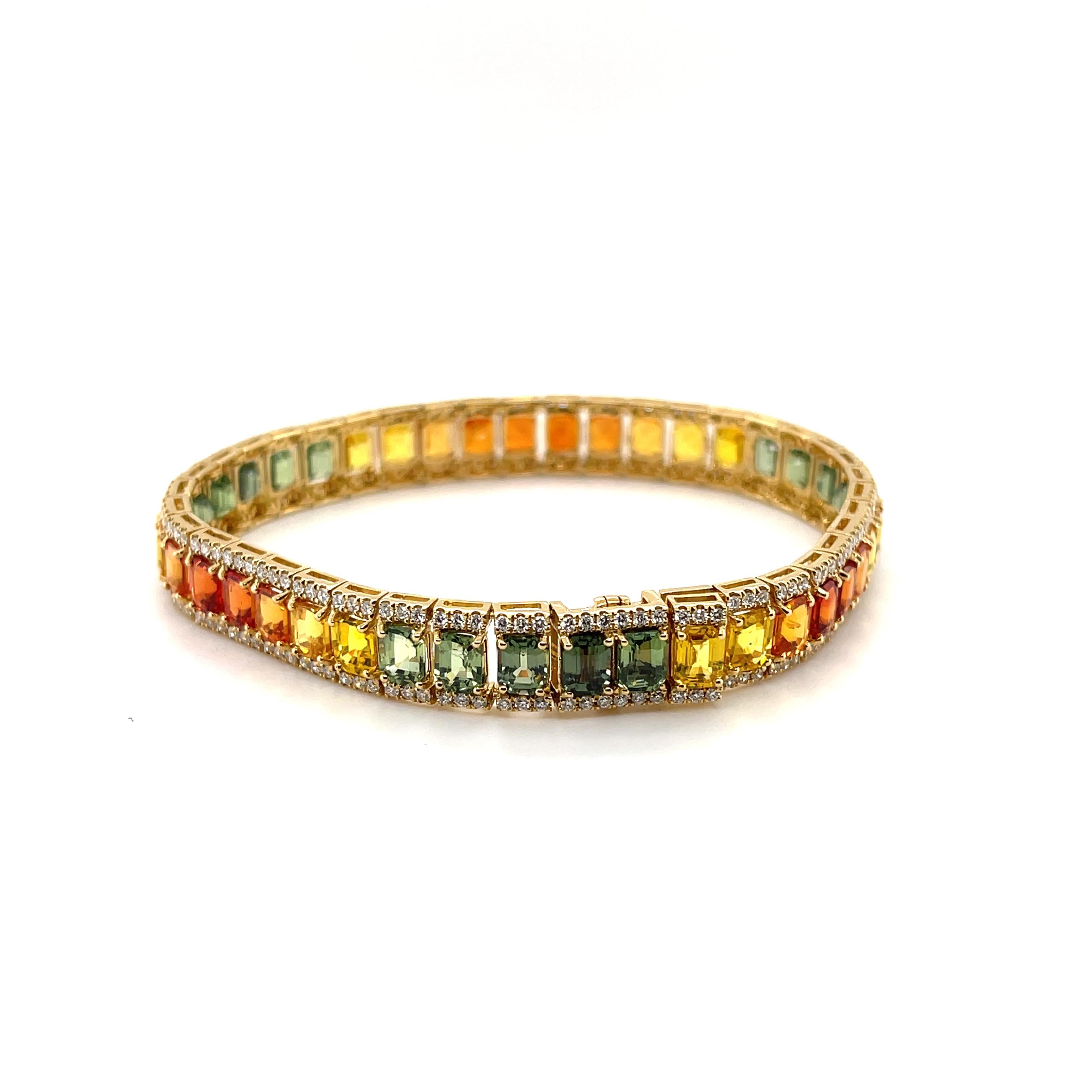 Armband aus 18 Karat Gelbgold mit mehrfarbigen Saphiren und Diamanten im Angebot 2