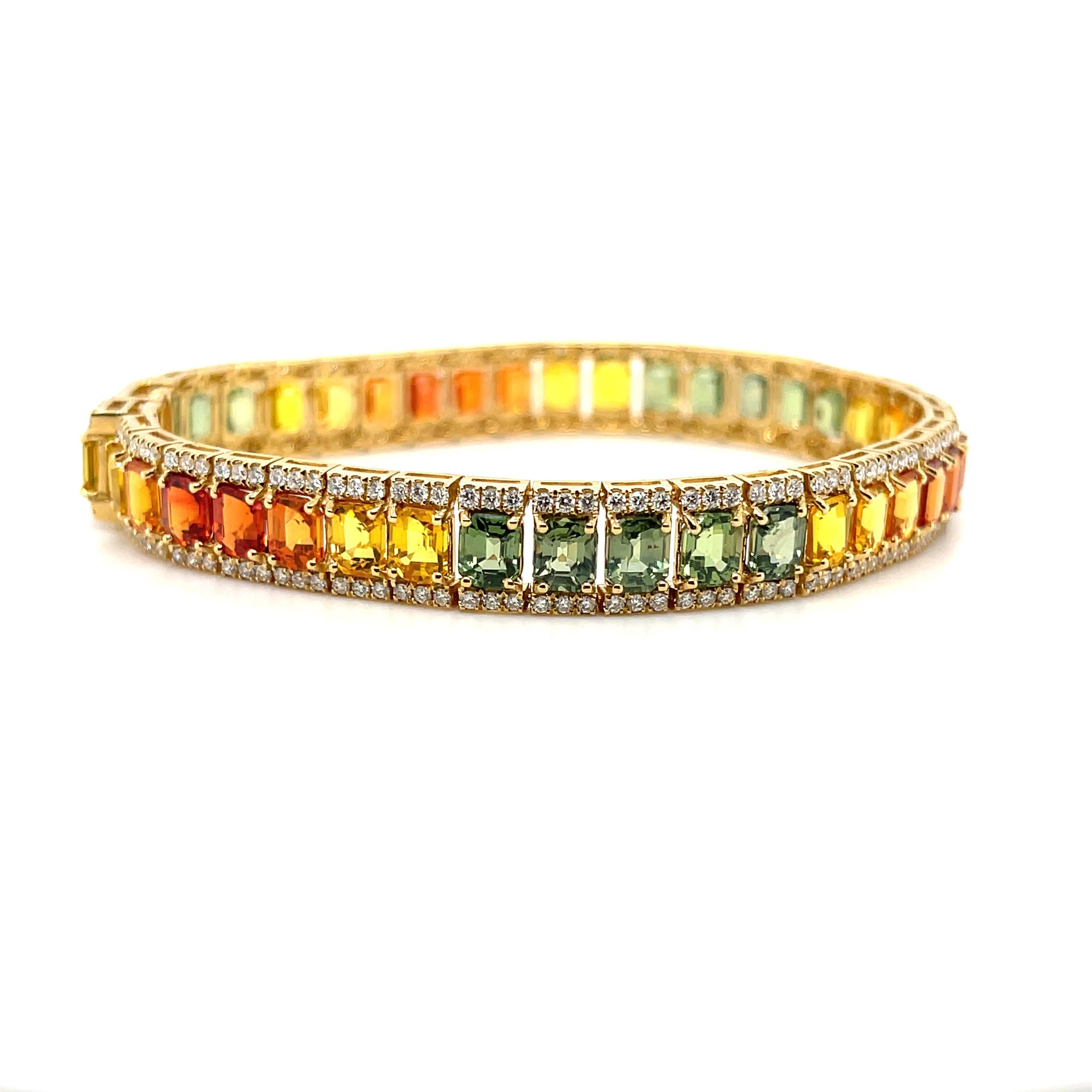Armband aus 18 Karat Gelbgold mit mehrfarbigen Saphiren und Diamanten (Zeitgenössisch) im Angebot