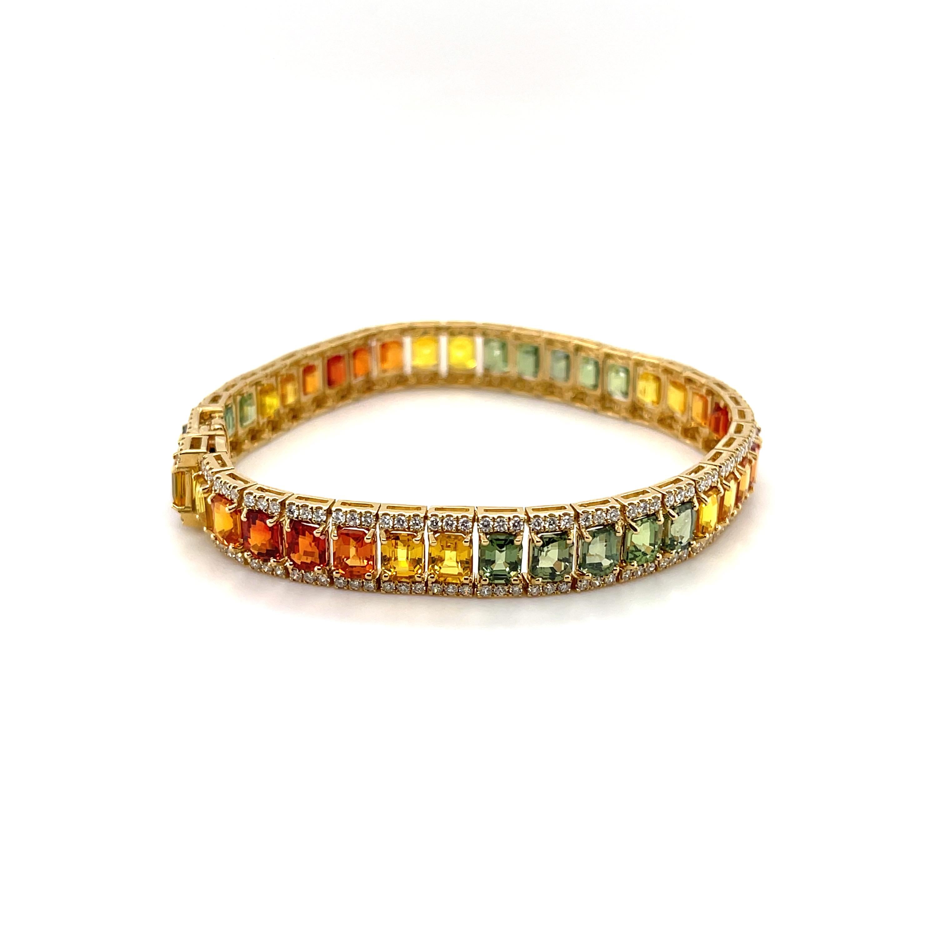 Armband aus 18 Karat Gelbgold mit mehrfarbigen Saphiren und Diamanten im Angebot 3