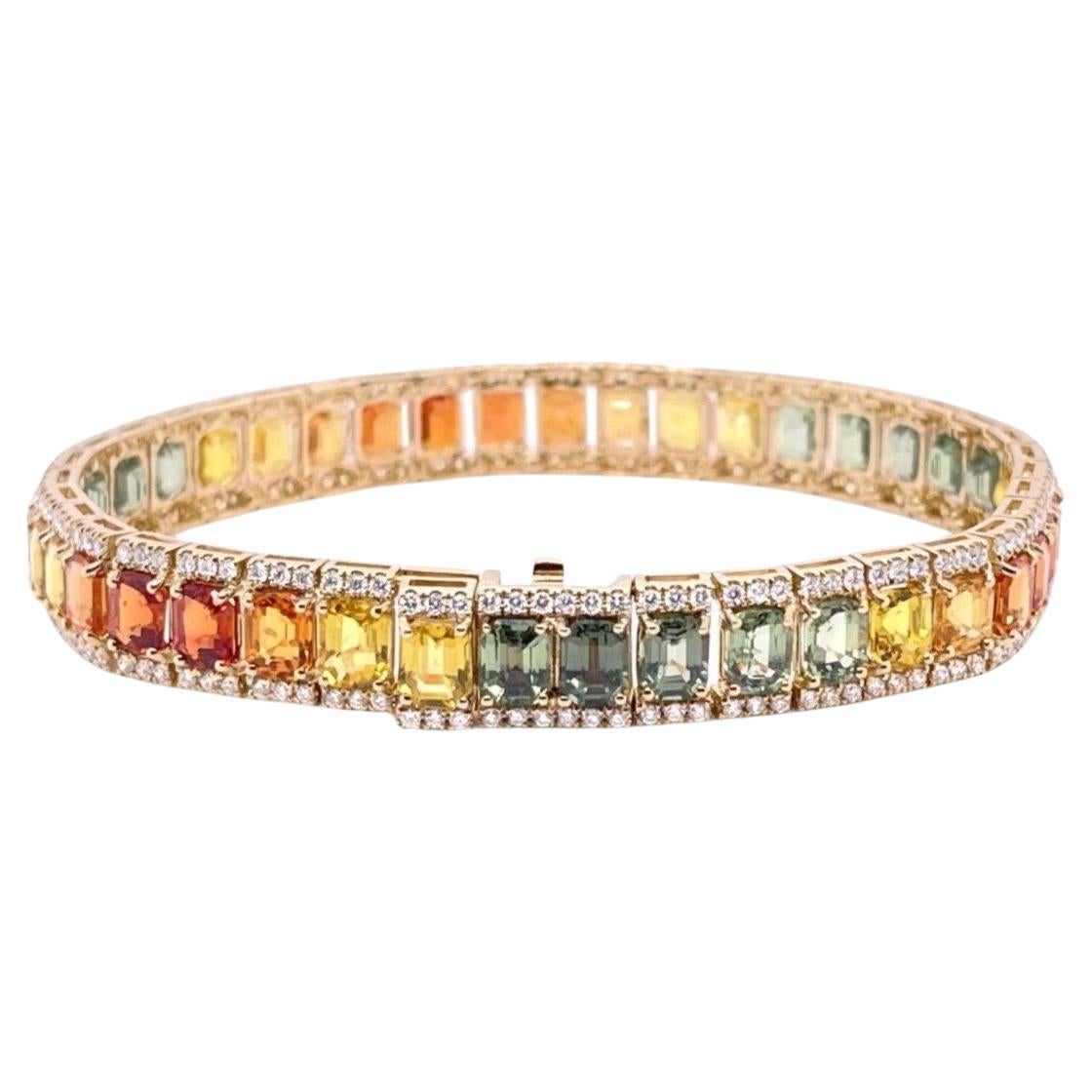 Armband aus 18 Karat Gelbgold mit mehrfarbigen Saphiren und Diamanten im Angebot 4