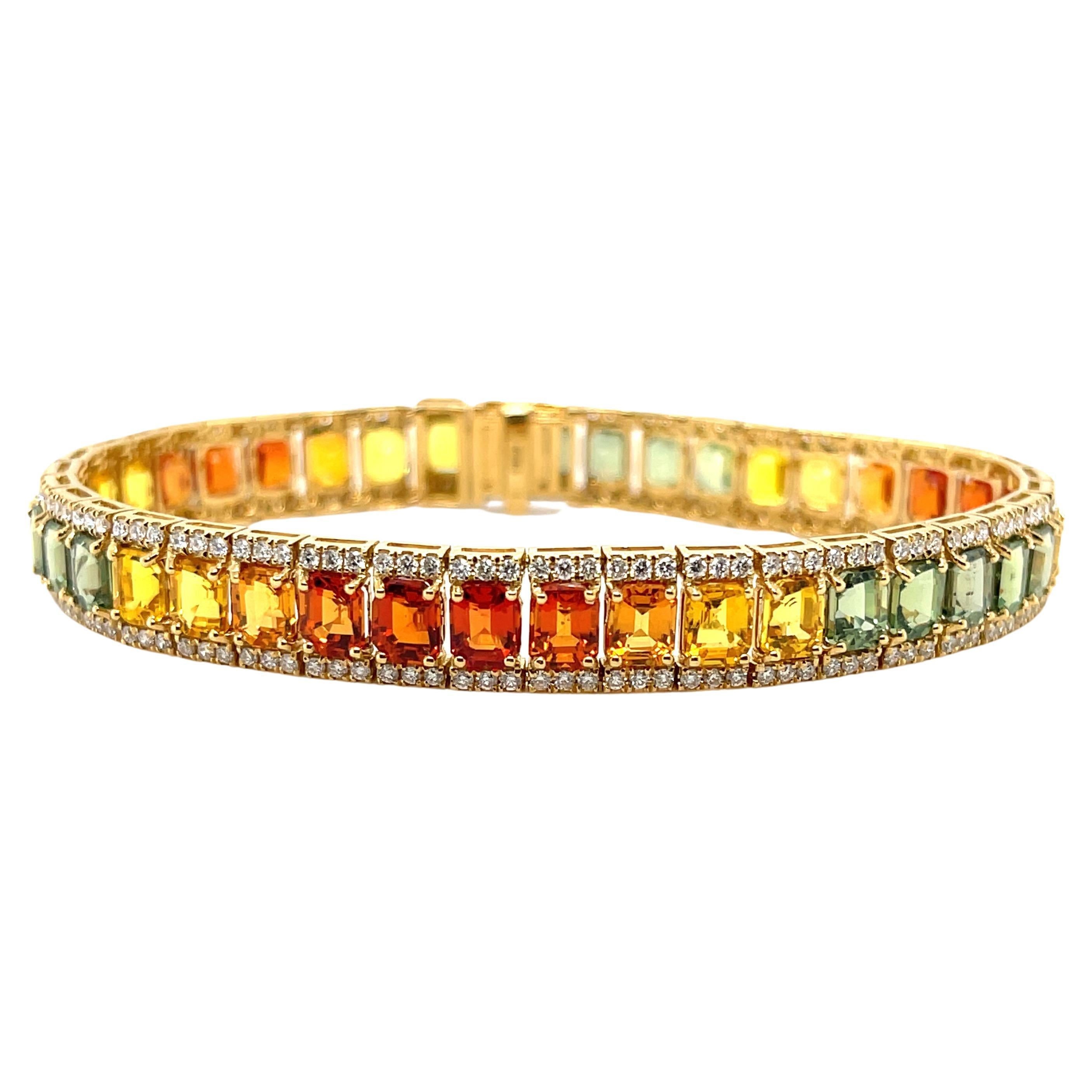 18CT Yellow Gold Multi-Coloured Sapphires and Diamond Bracelet