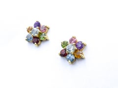18ct Yellow Gold Multi Gem 'Flower' Stud Earrings