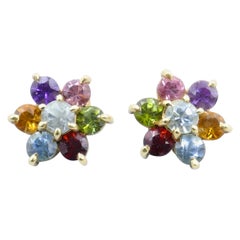 18ct Yellow Gold Multi Gem 'Flower' Stud Earrings