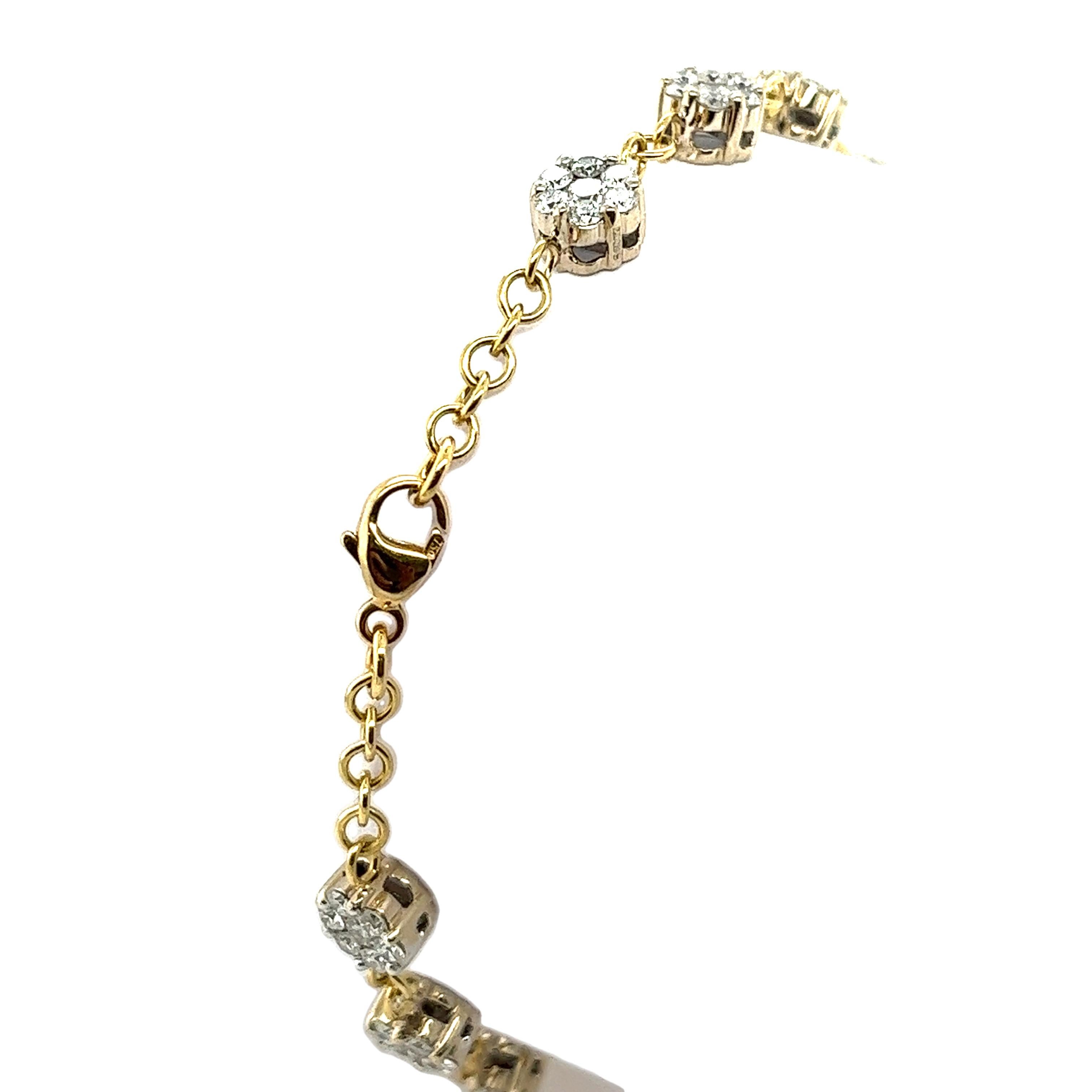 18 Karat Gelbgold Natürliches Diamant-Cluster-Armband mit 2,80 Karat runden Diamanten (Rundschliff)