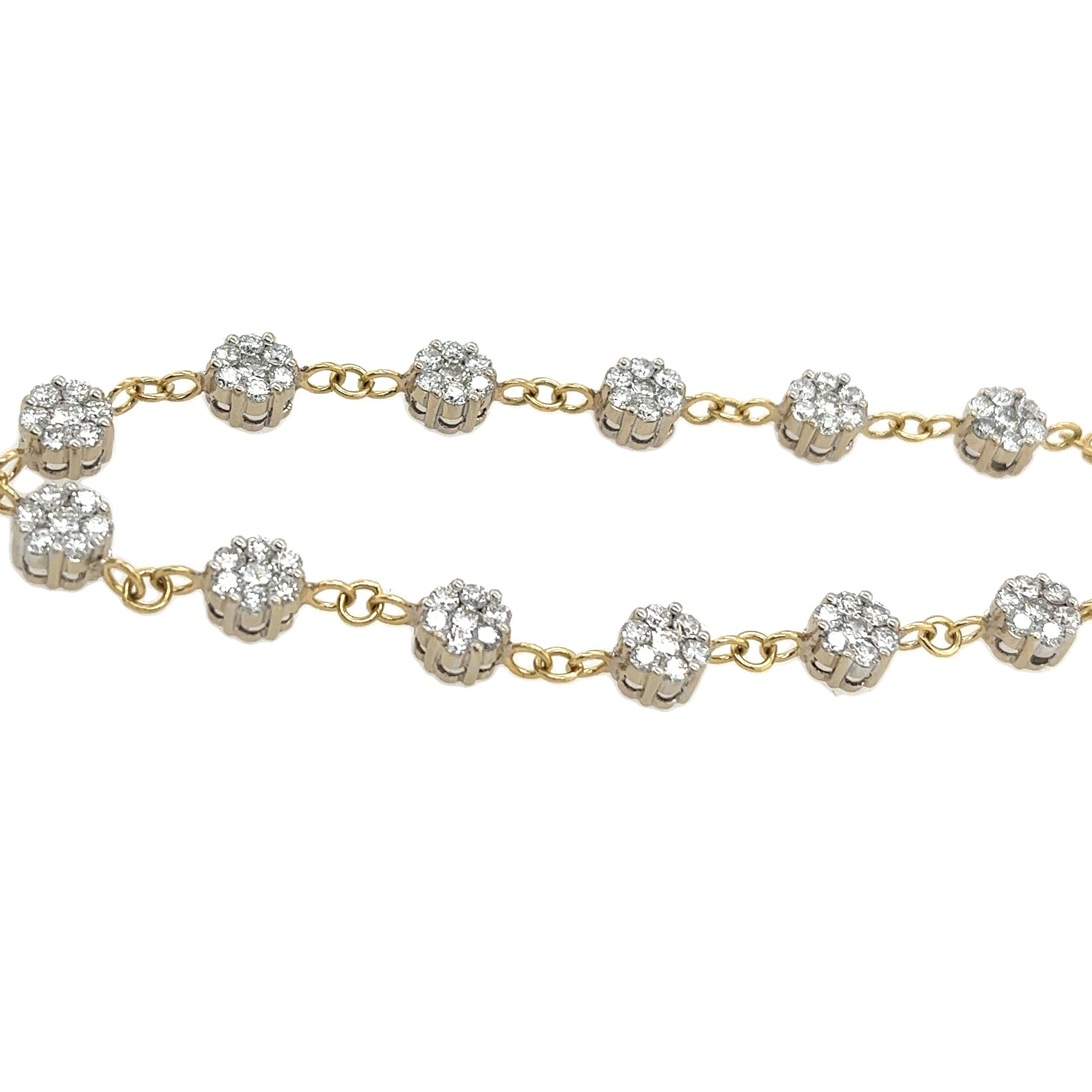 18 Karat Gelbgold Natürliches Diamant-Cluster-Armband mit 2,80 Karat runden Diamanten Damen