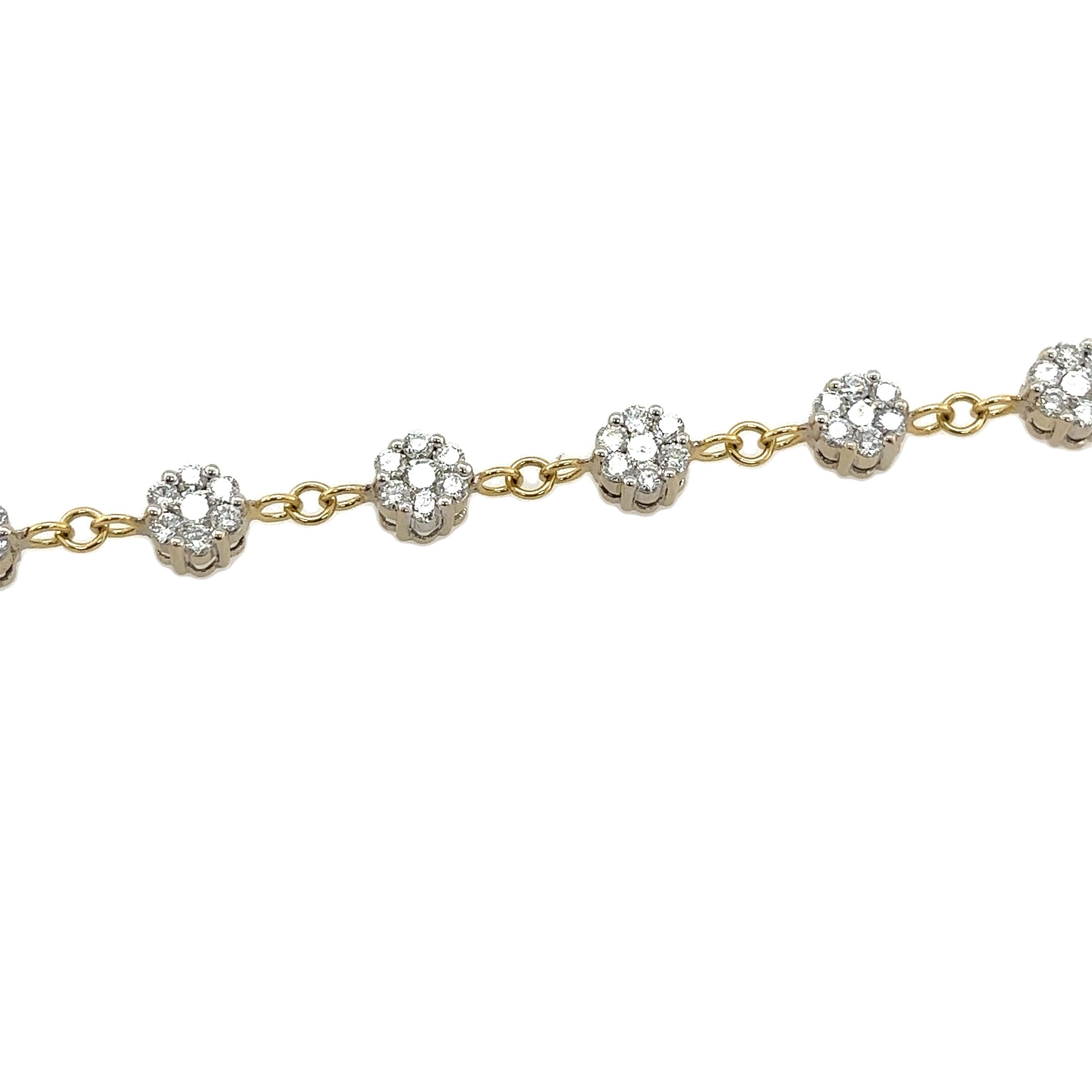 18 Karat Gelbgold Natürliches Diamant-Cluster-Armband mit 2,80 Karat runden Diamanten 1