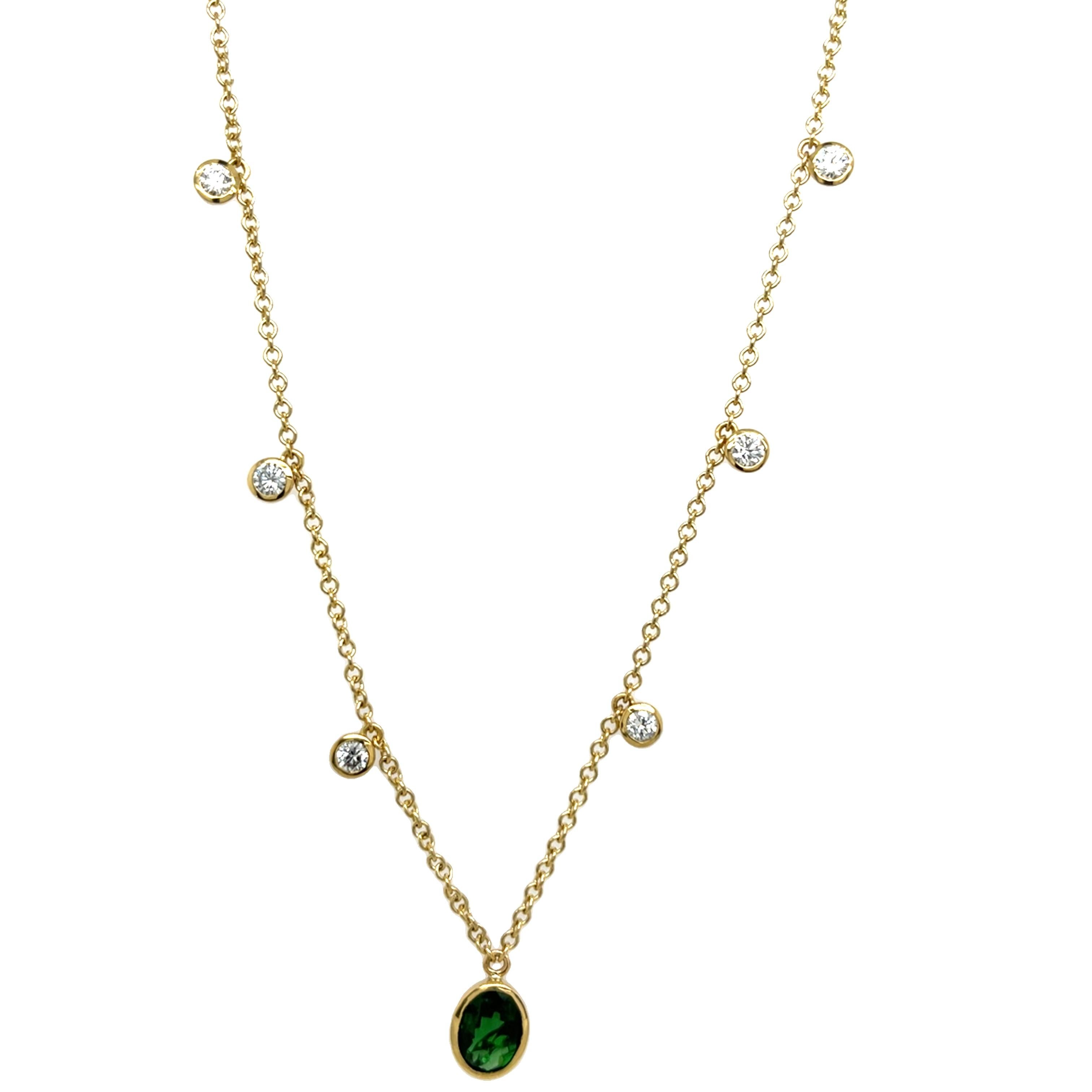Halskette aus 18 Karat Gelbgold mit natürlichem Diamanten und Tsavorit (Rundschliff) im Angebot