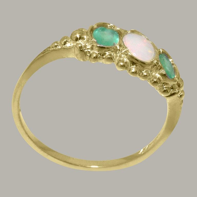 For Sale:  18ct Yellow Gold Natural Opal & Emerald Womens Trilogy Ring - Customizable 3