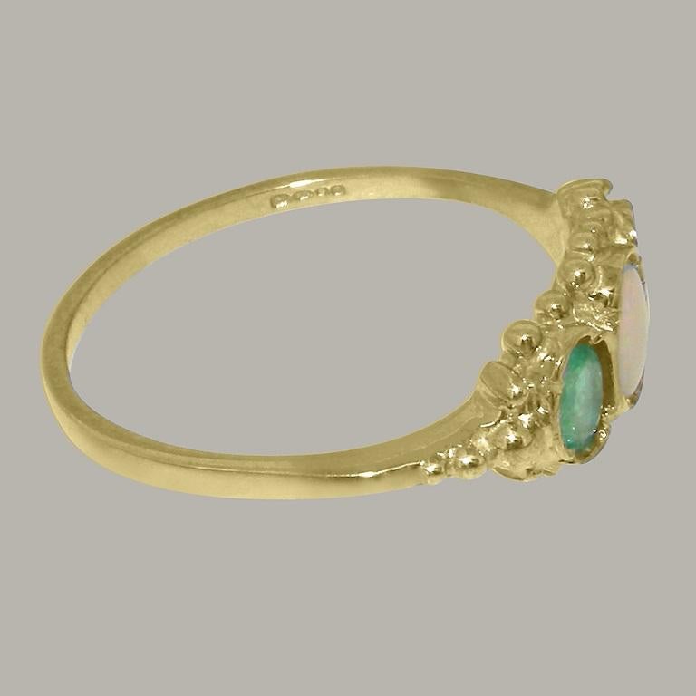 For Sale:  18ct Yellow Gold Natural Opal & Emerald Womens Trilogy Ring - Customizable 4