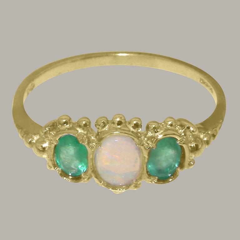 For Sale:  18ct Yellow Gold Natural Opal & Emerald Womens Trilogy Ring - Customizable 5