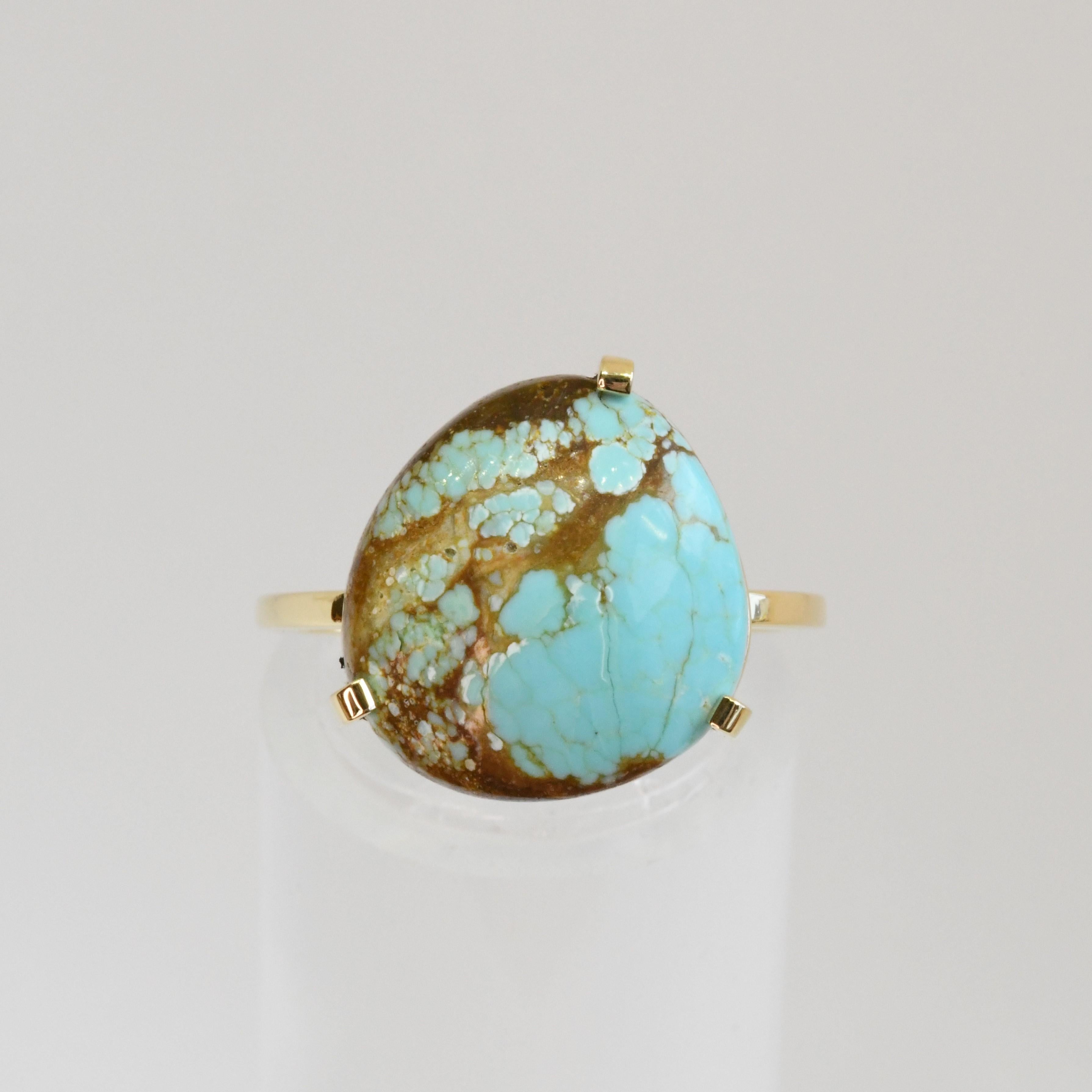 Modern 18ct Yellow Gold Natural Turquoise Ring