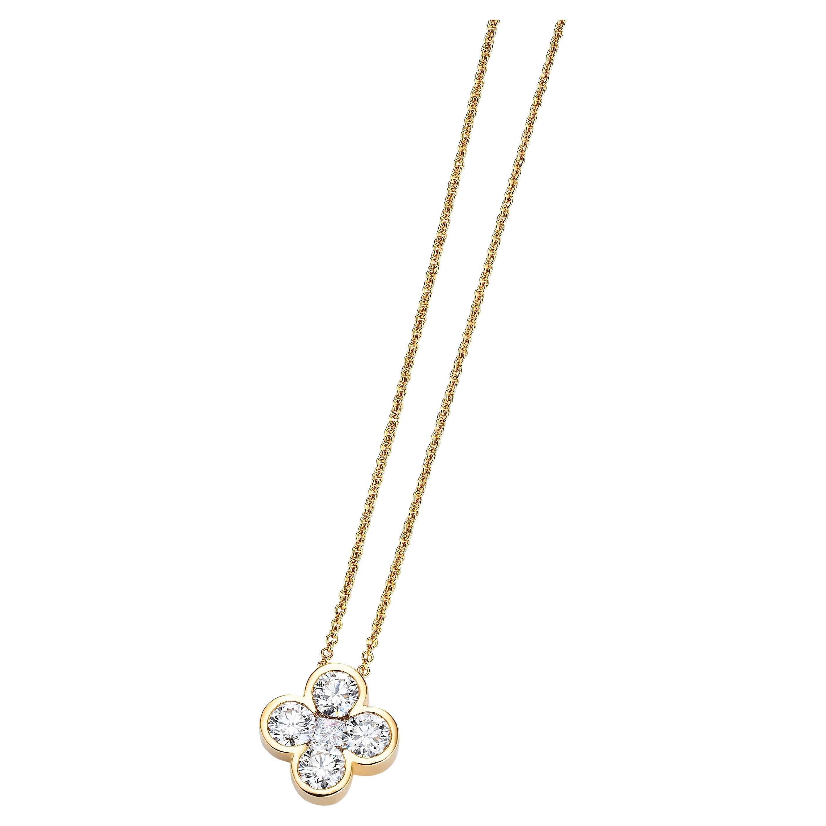 Pendentif fleur en or jaune 18ct diamant blanc naturel en vente