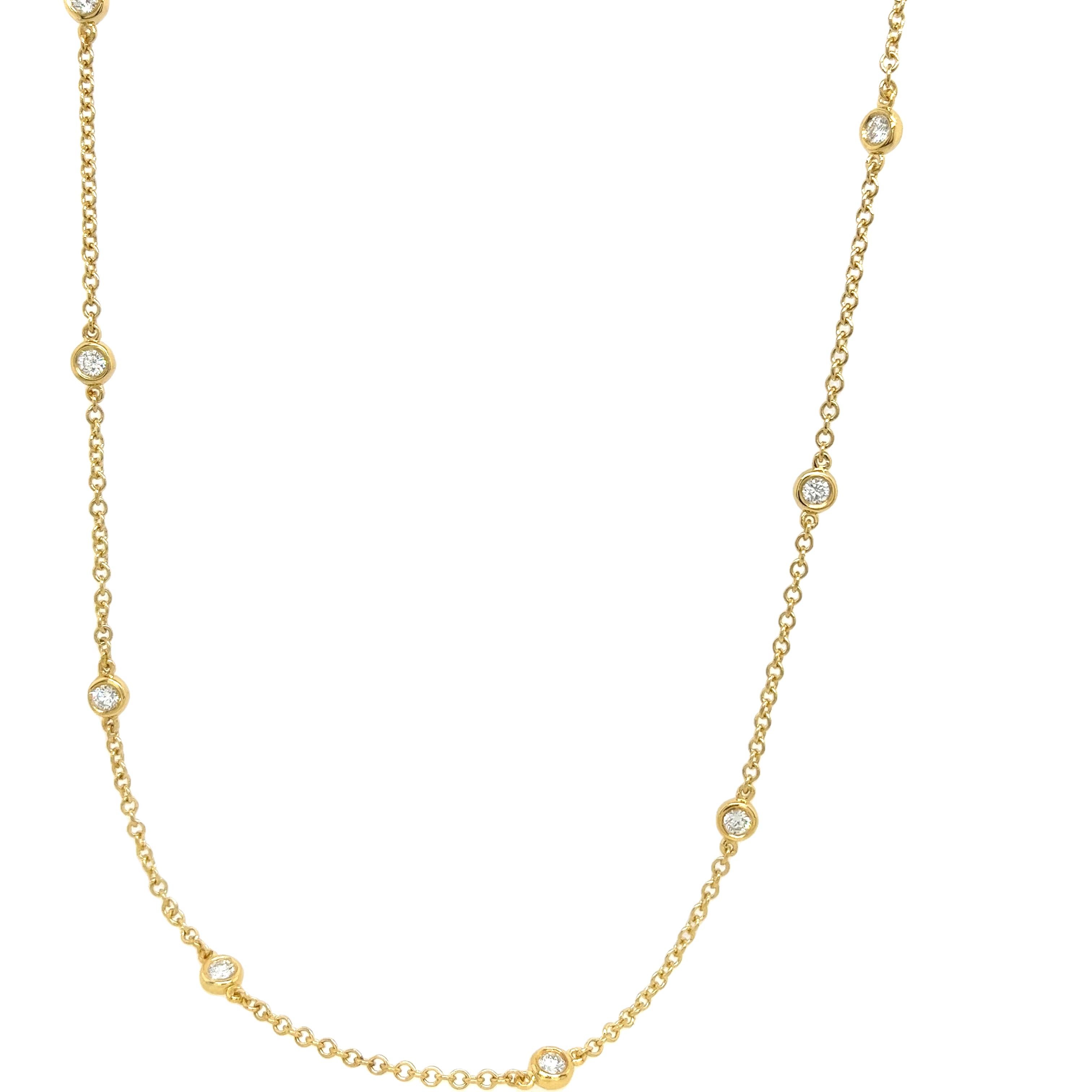Donna Collana in oro giallo 18 ct con 10 diamanti rotondi taglio Brilliante in vendita