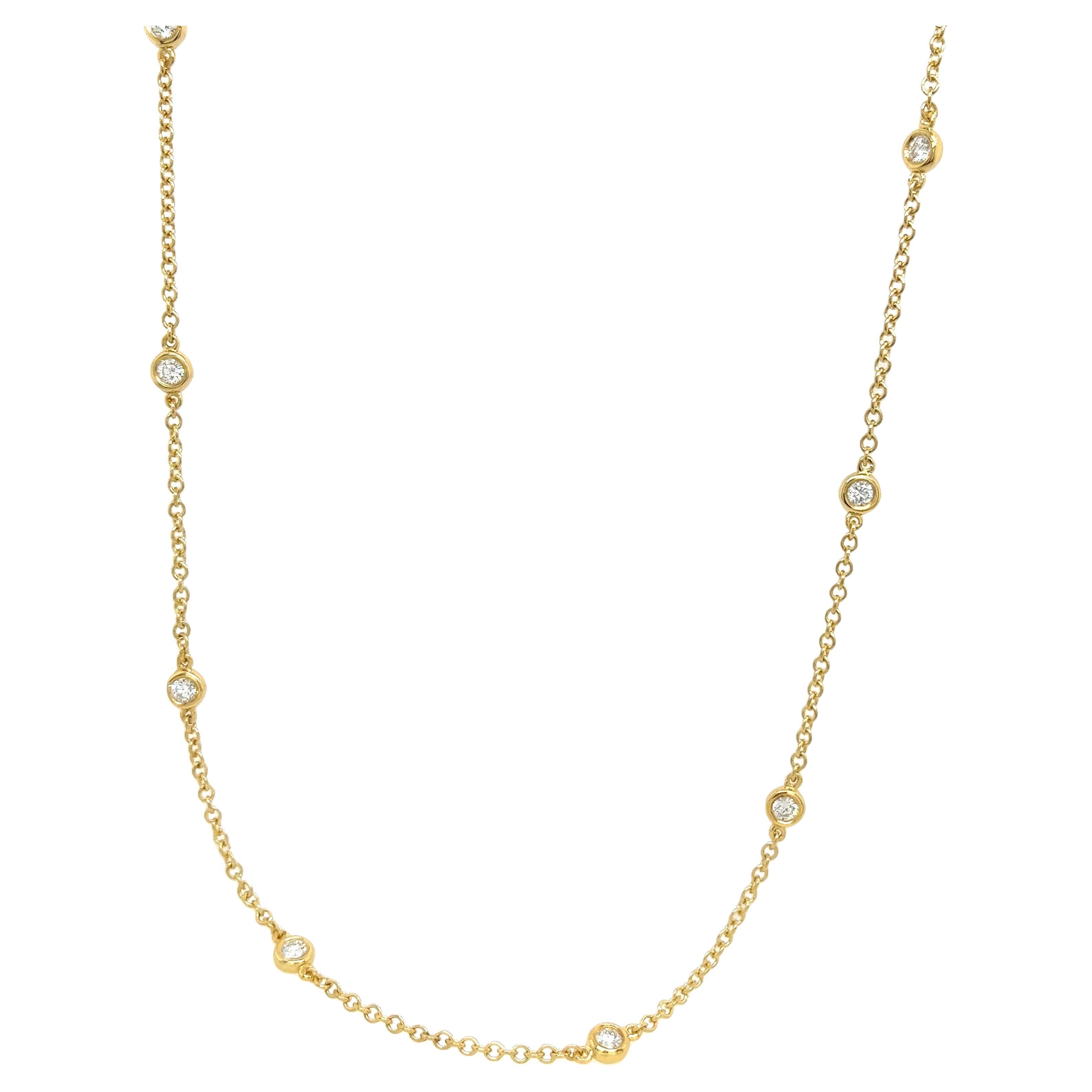 18ct Yellow Gold Necklace Set With 10 Round Brilliant Cut Diamonds