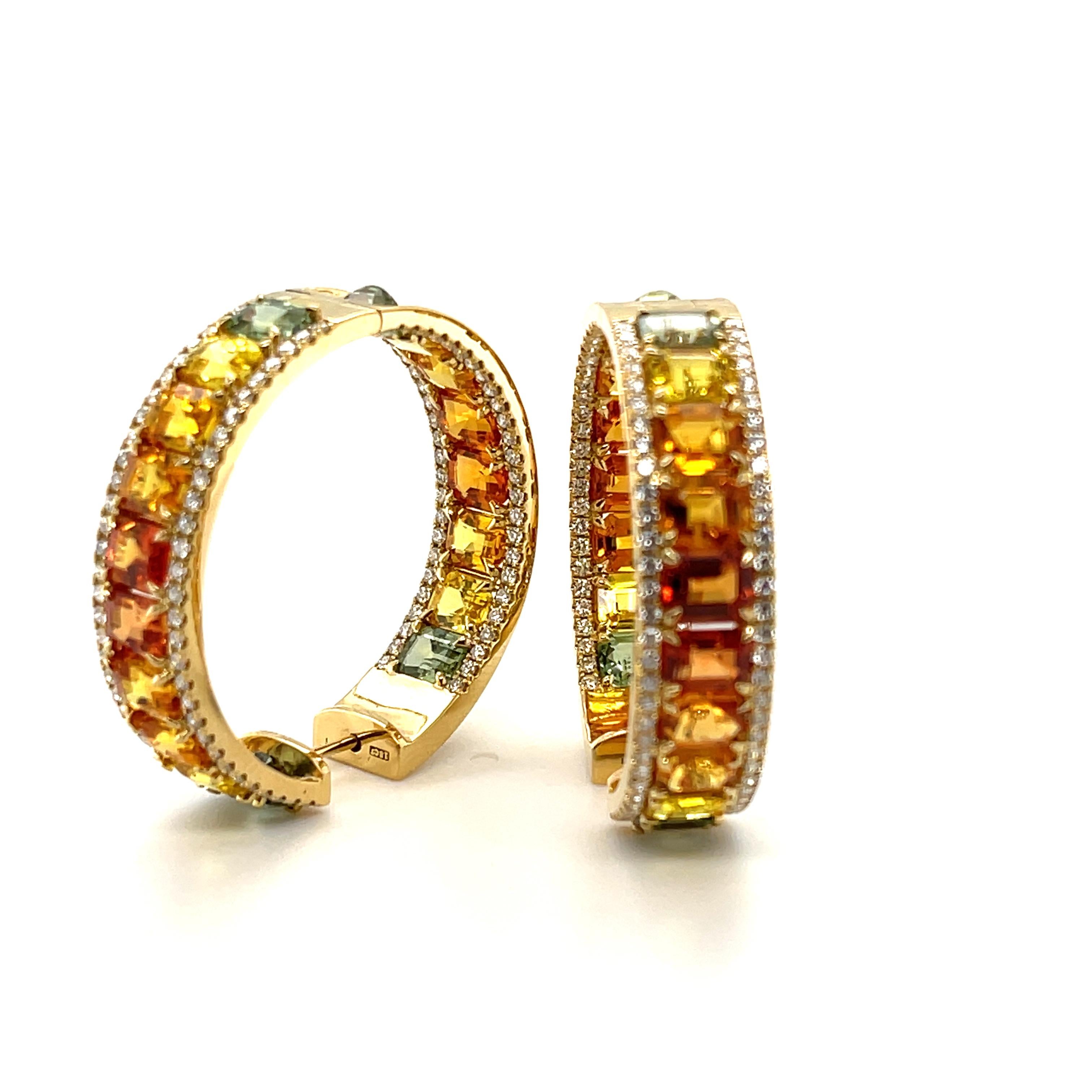 Women's 18CT Yellow Gold 'No Heat' Fancy Sapphire and Diamond Earrings For Sale